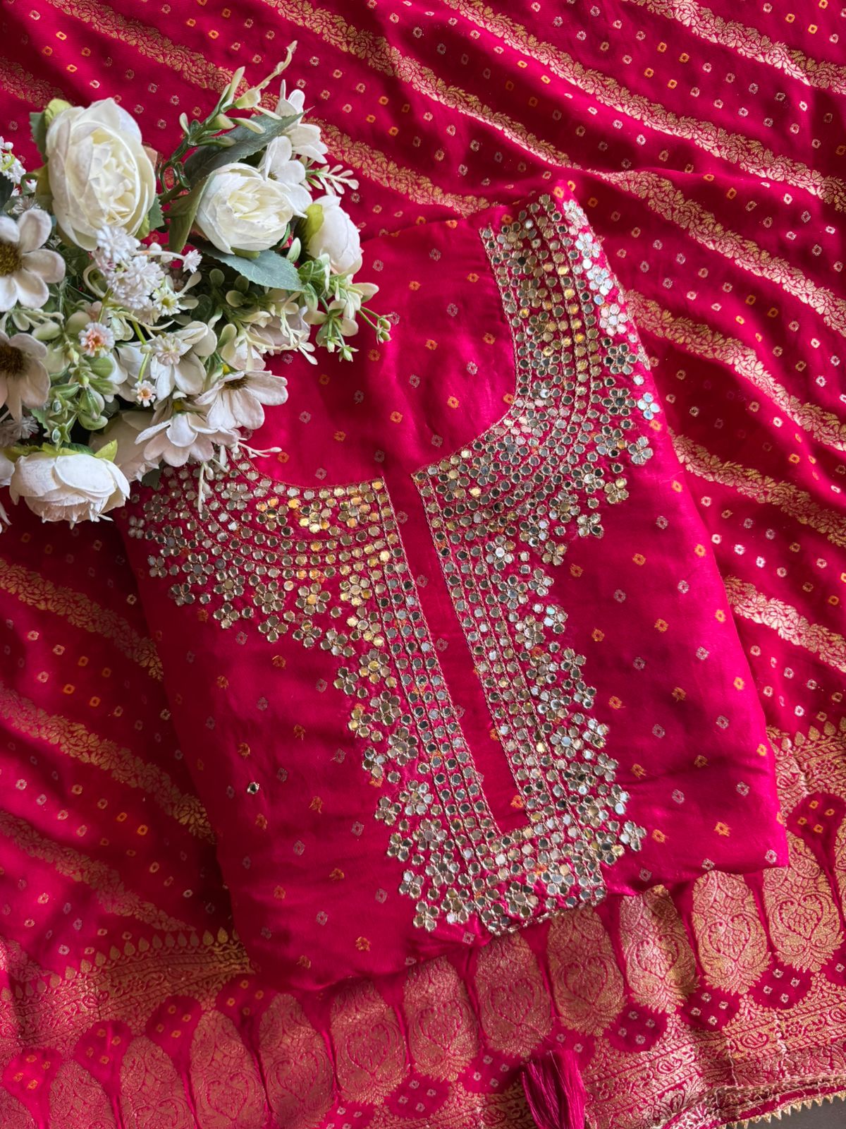 BEAUTIFUL ETHNIC SUIT IN WEAVING GHARCHOLA