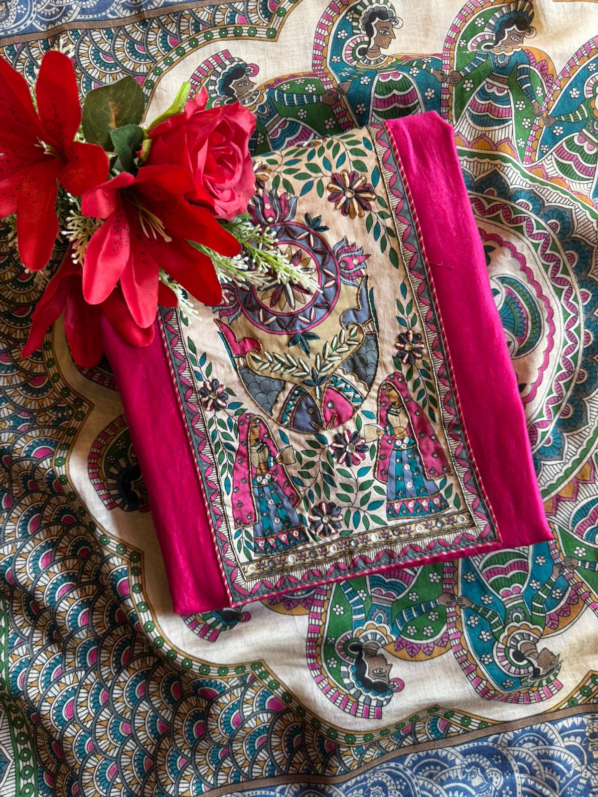 Deep majenta colour on pure Maheshwari  silk shirt