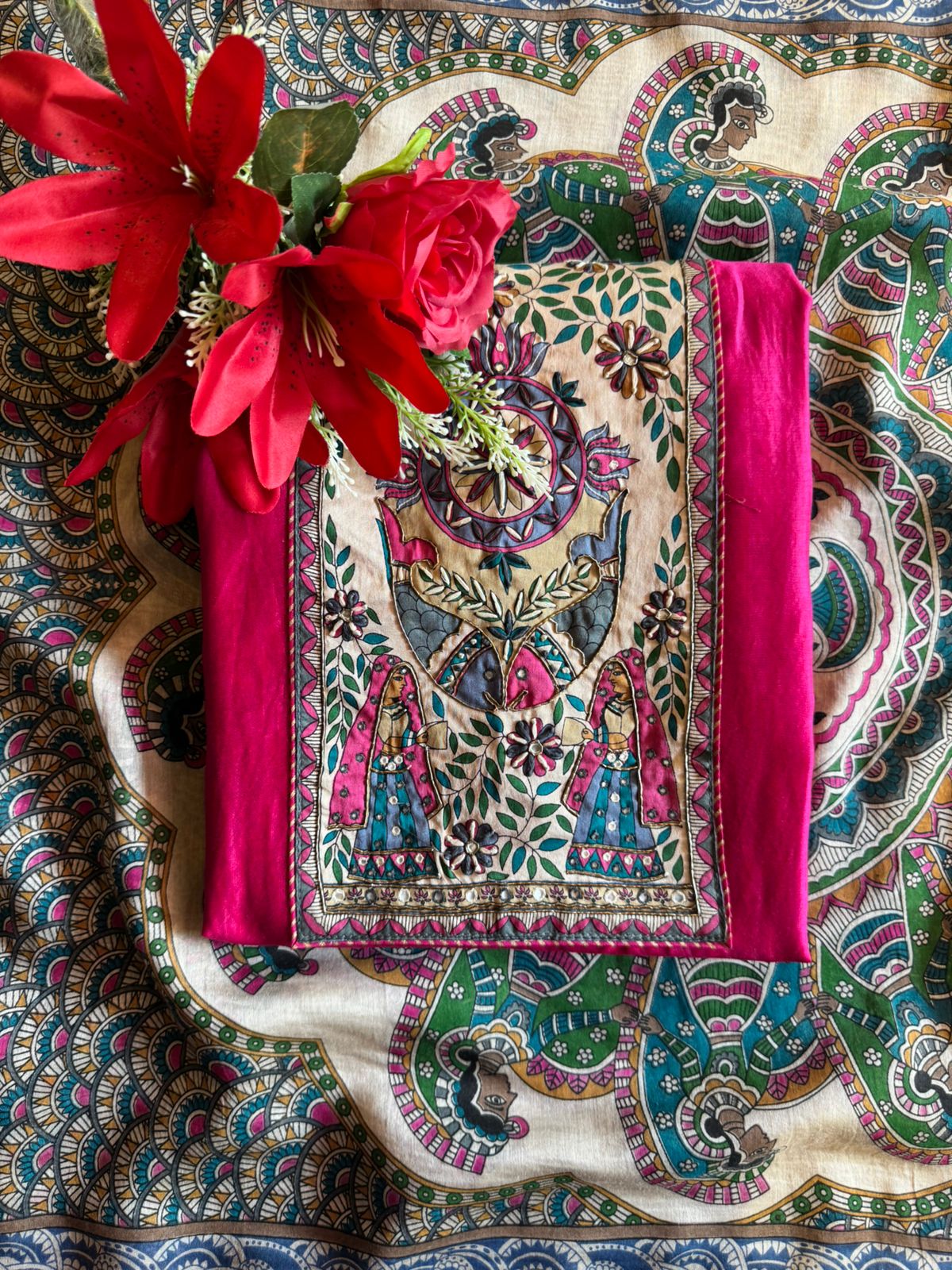 Deep majenta colour on pure Maheshwari  silk shirt