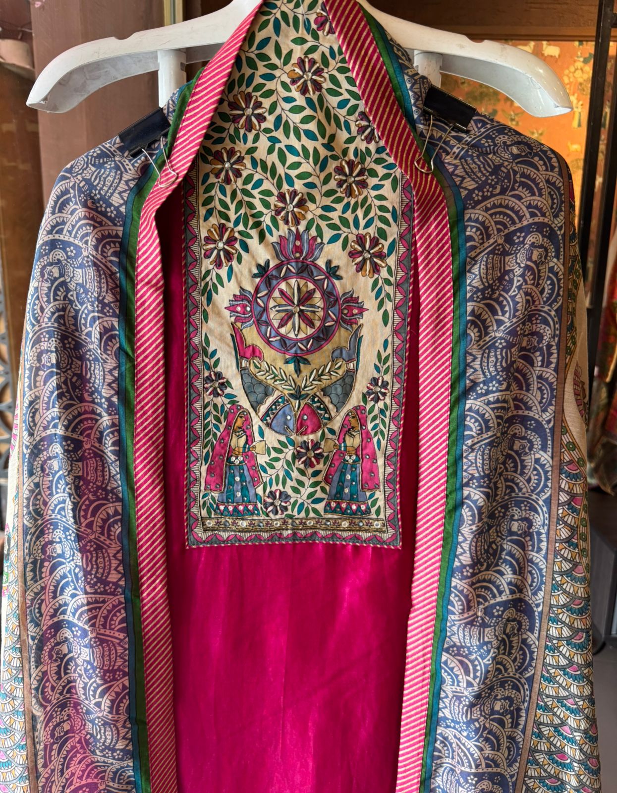 Deep majenta colour on pure Maheshwari  silk shirt