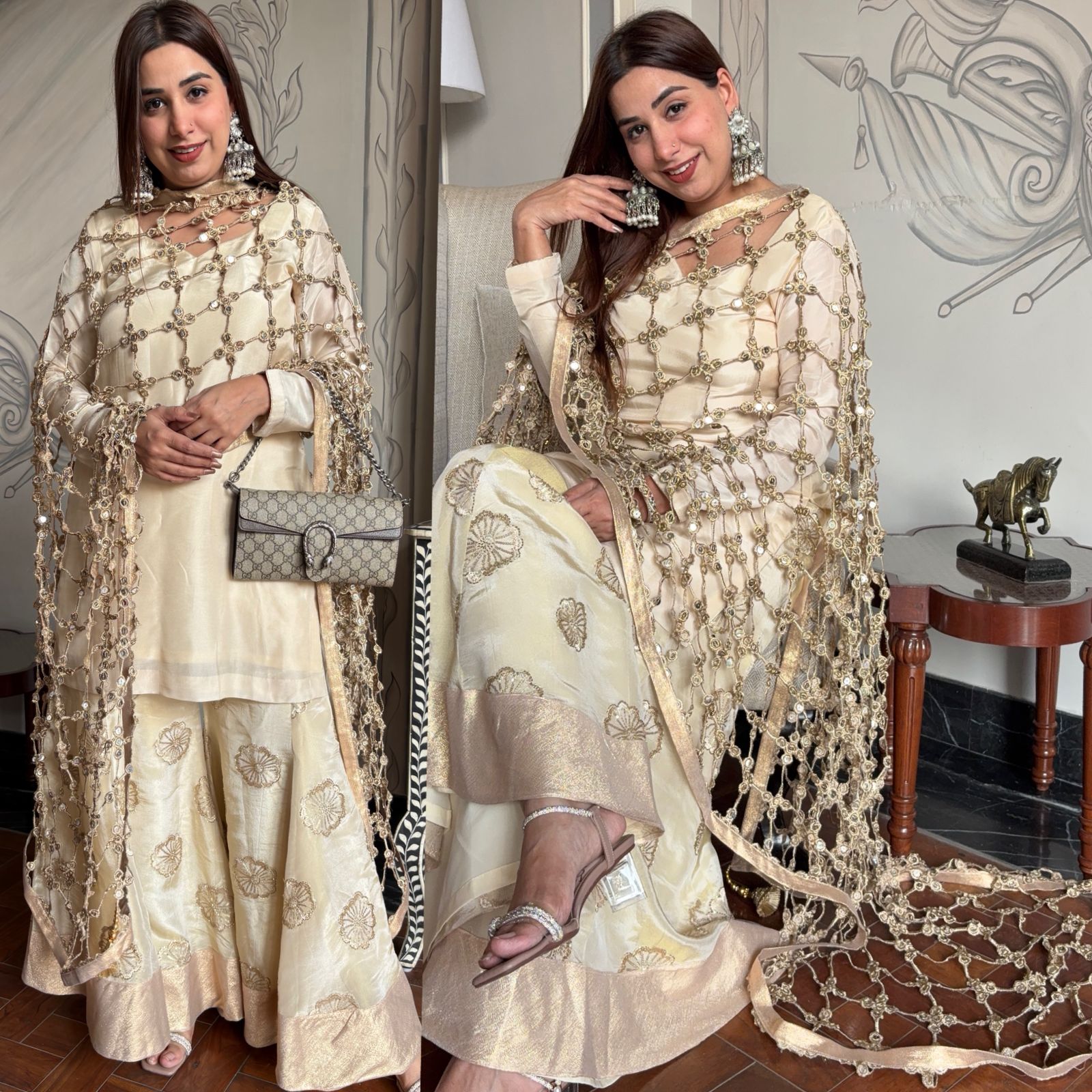 Shimmer tissue plain stitched Shirt