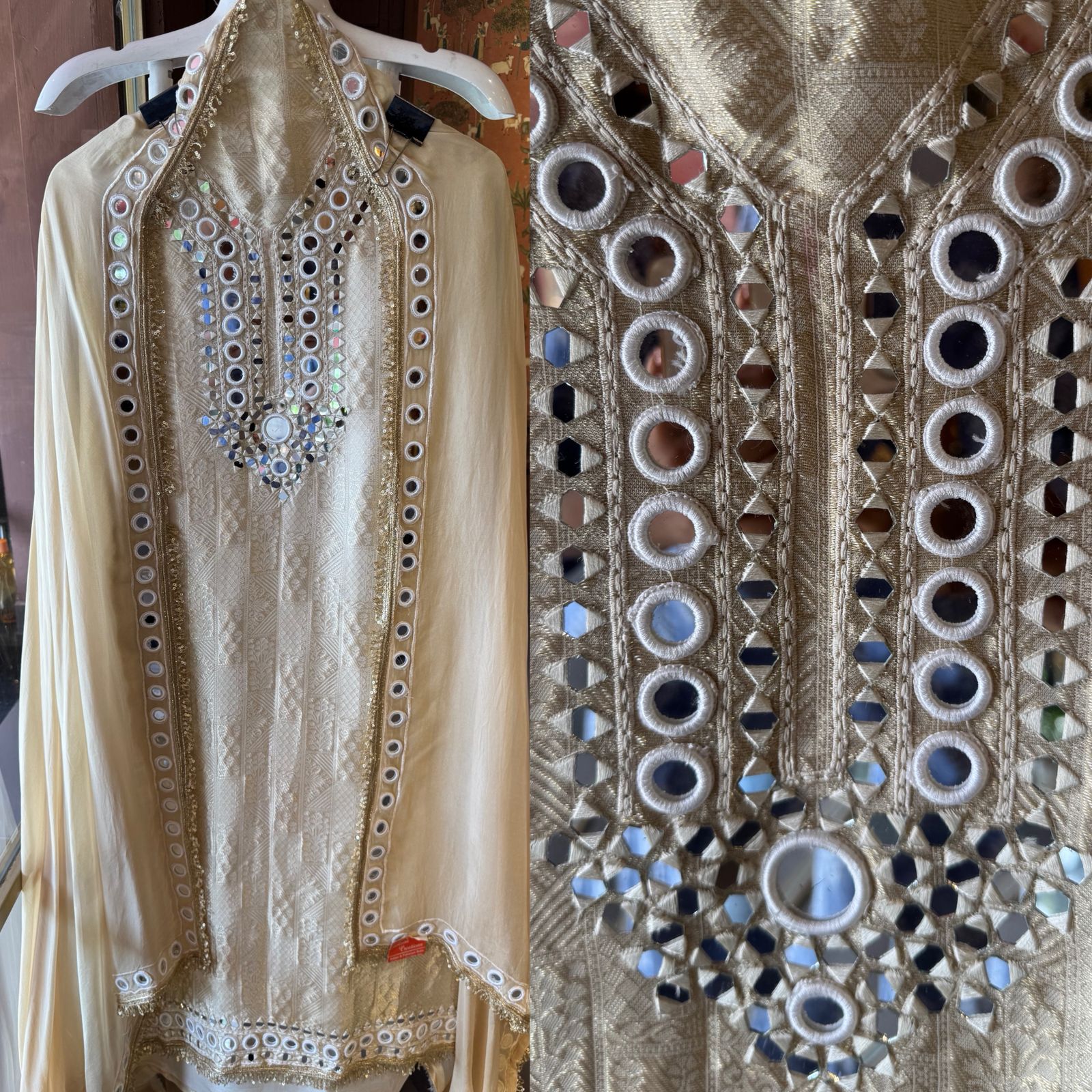 Beige-golden ethnic suit