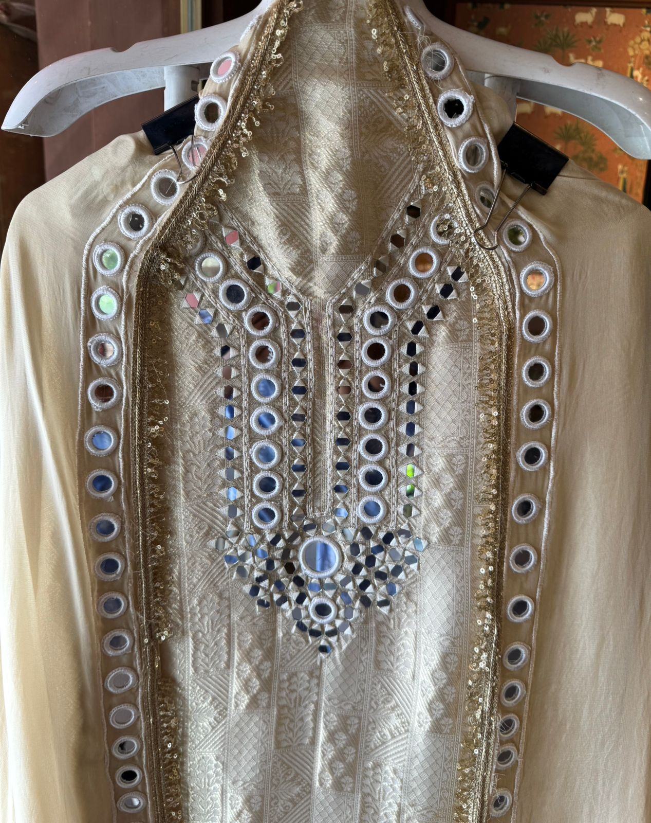 Beige-golden ethnic suit