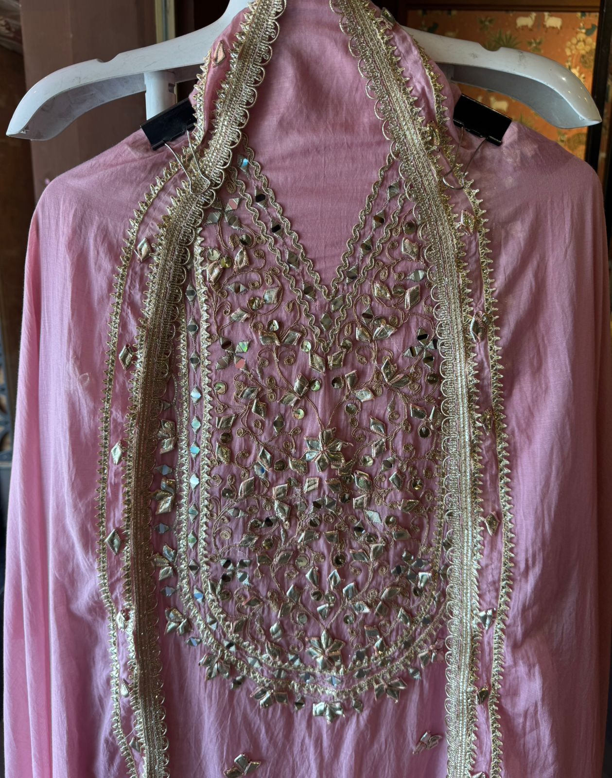 Unstitched Mul cotton chanderi shirt