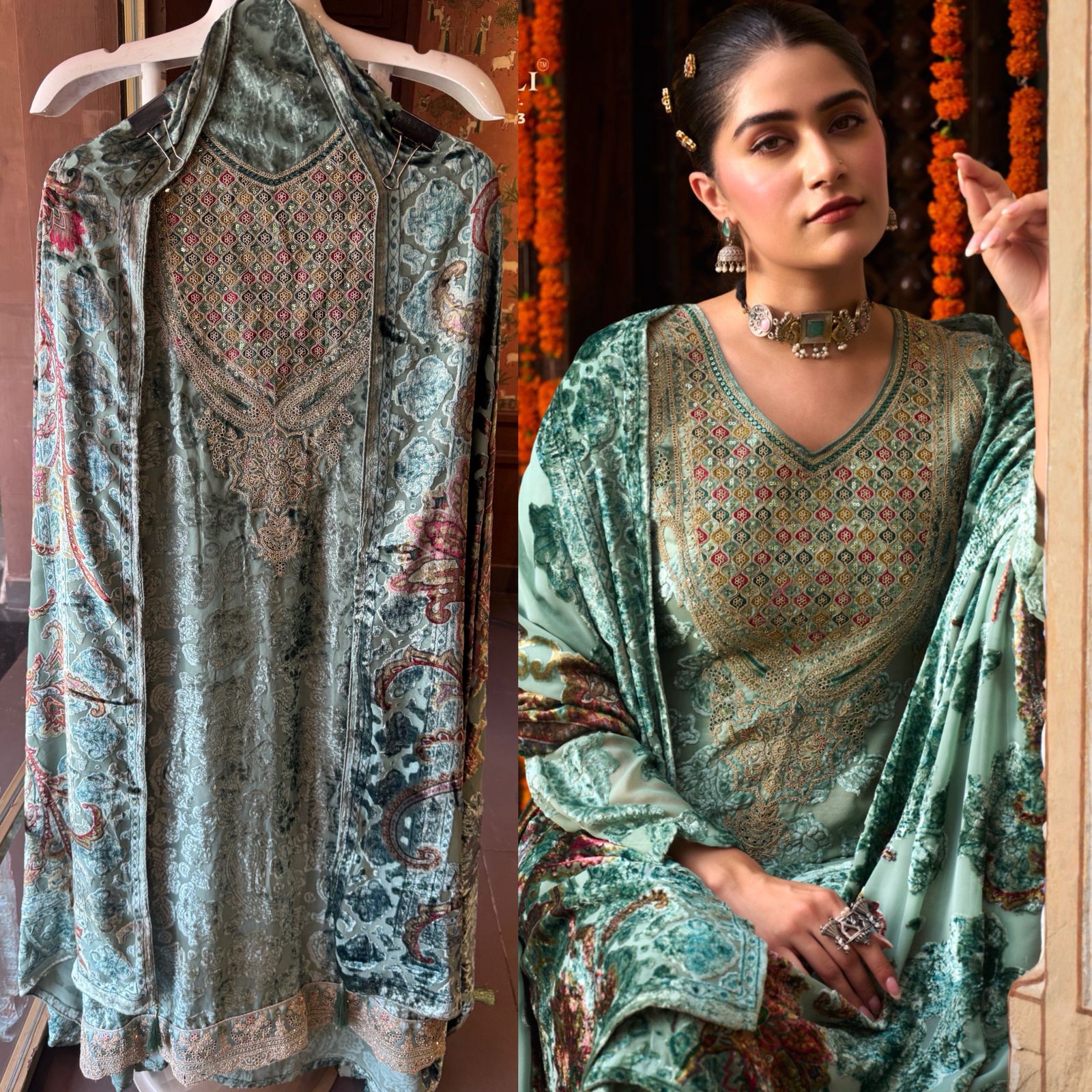 Pure viscose brasso velvet full suit