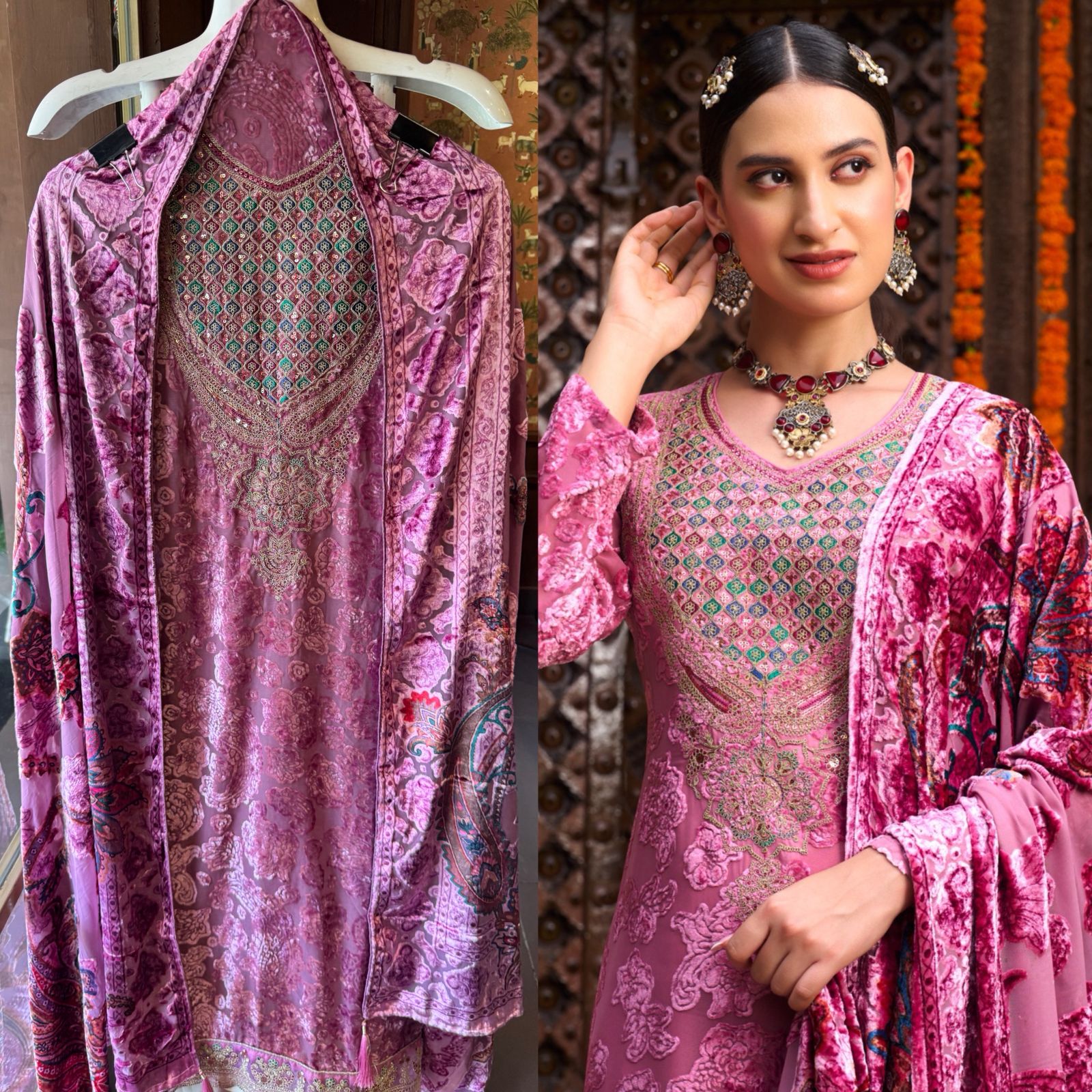 Pure viscose brasso velvet full suit