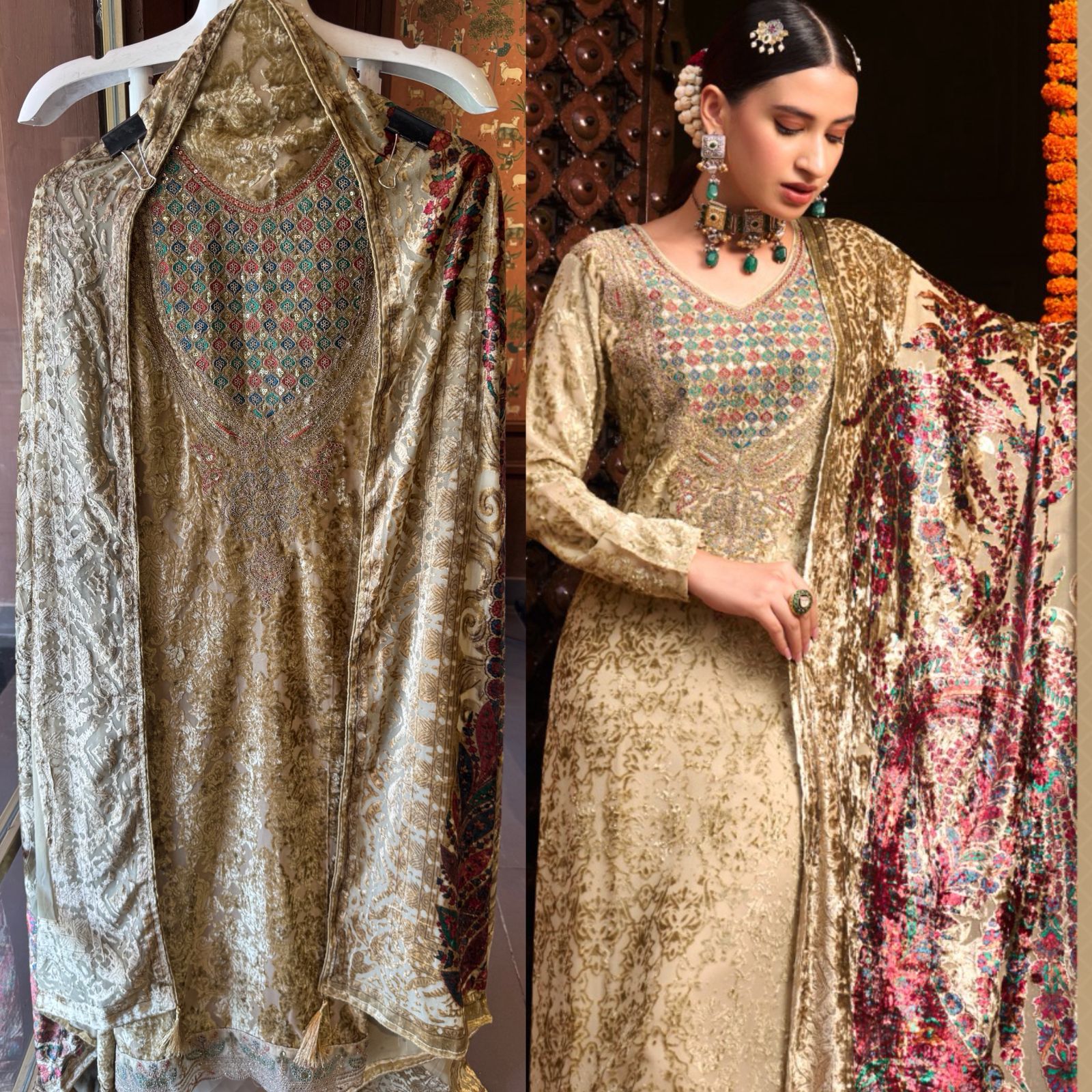 Pure viscose brasso velvet full suit