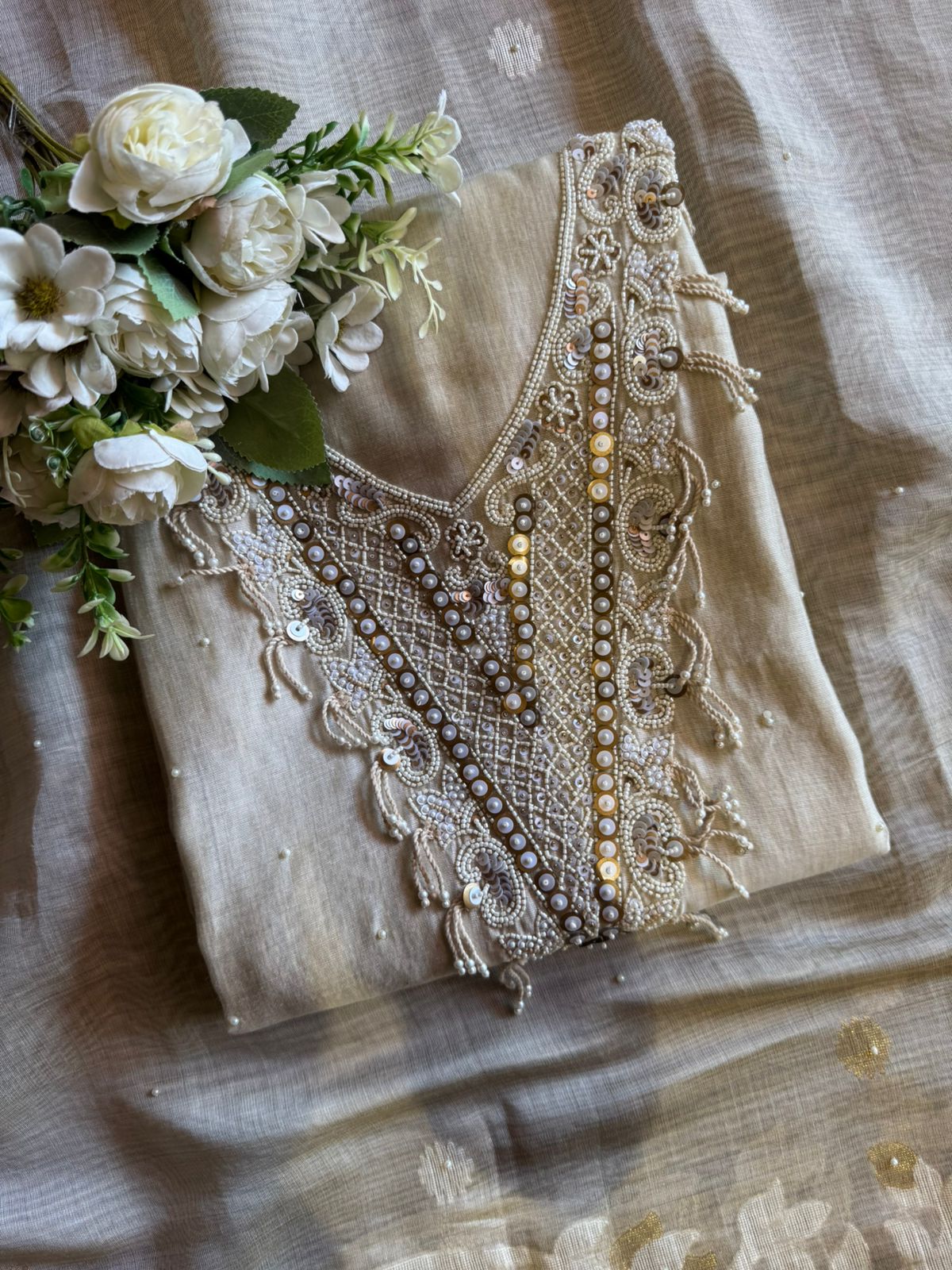 Soft Mul chanderi Unstitched Suit