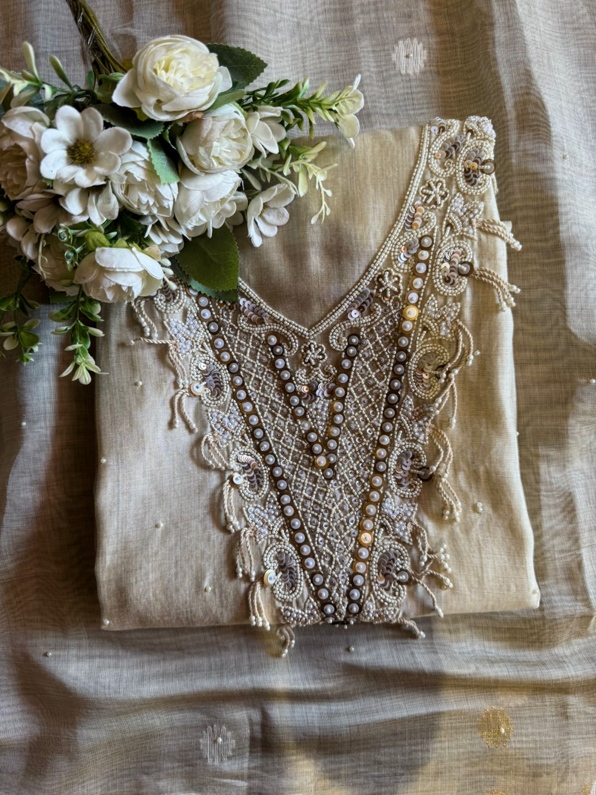 Soft Mul chanderi Unstitched Suit