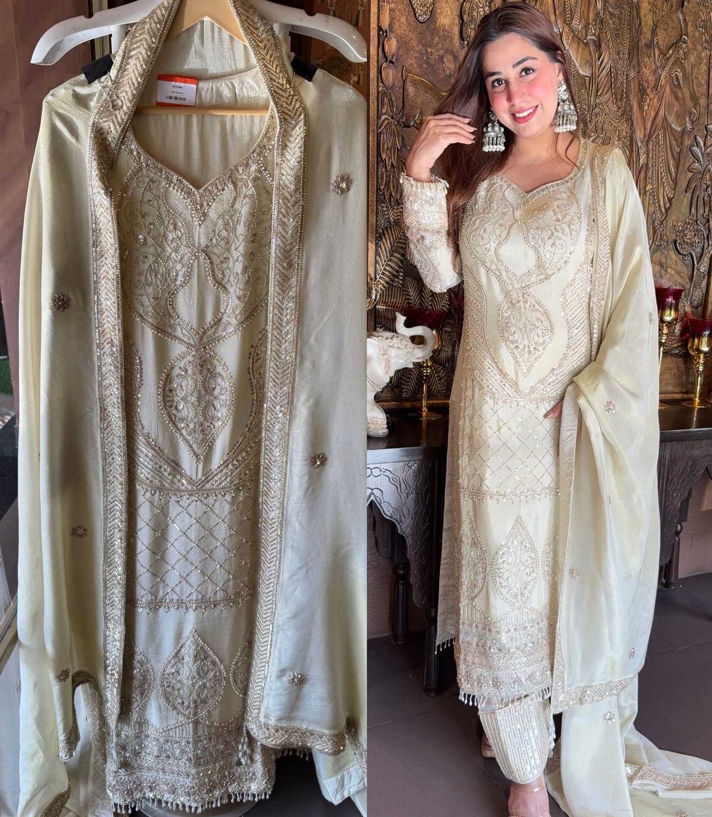 Beautiful cream-beige ethnic suit set