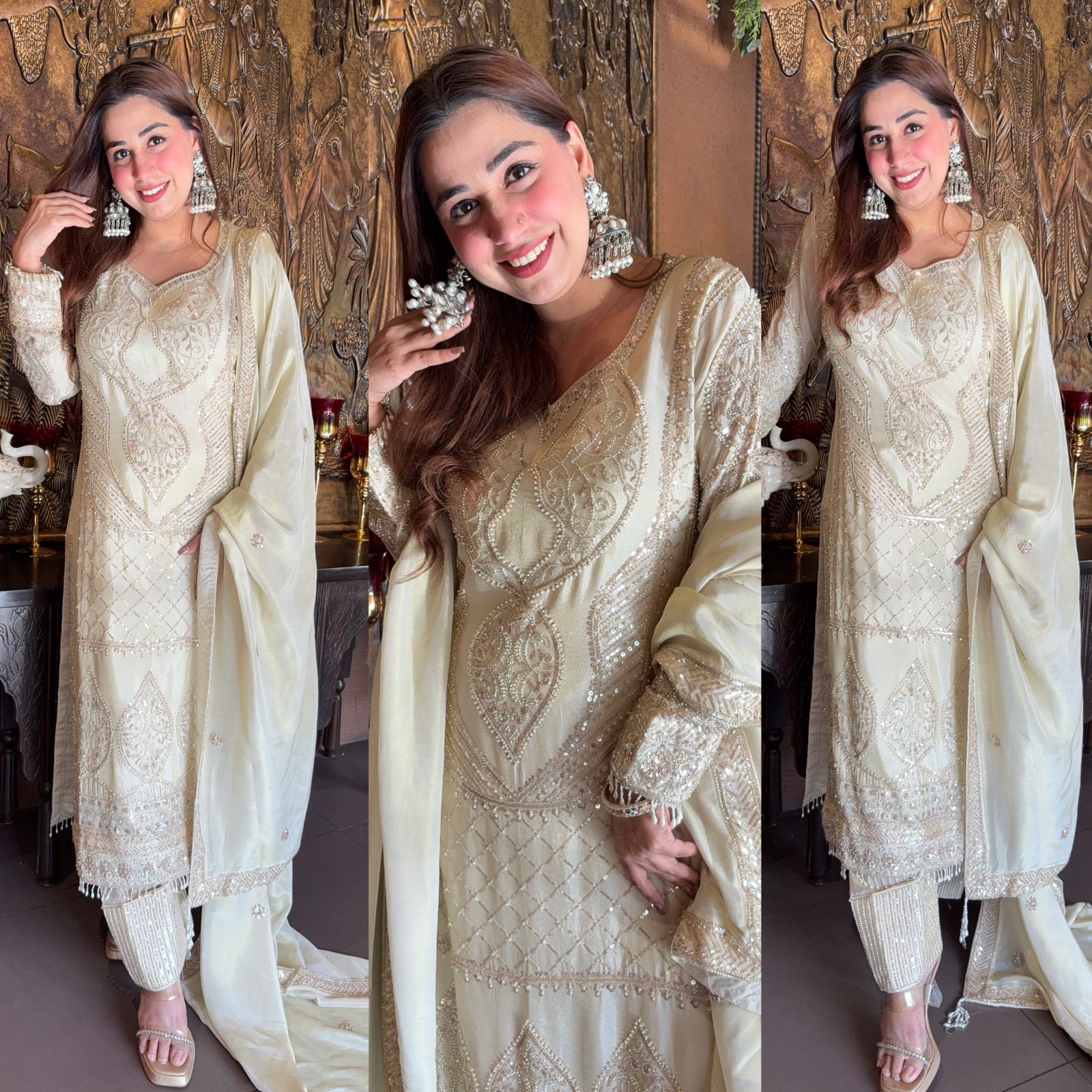 Beautiful cream-beige ethnic suit set