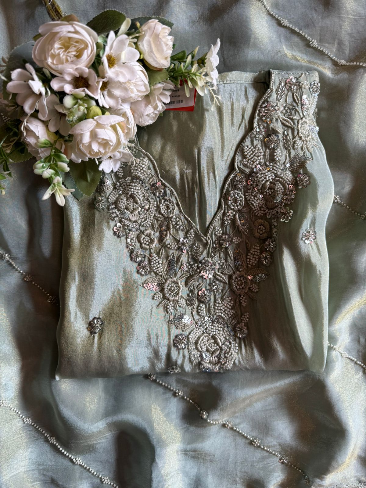 Pakistani handwork pieces On pure shimmer tissue