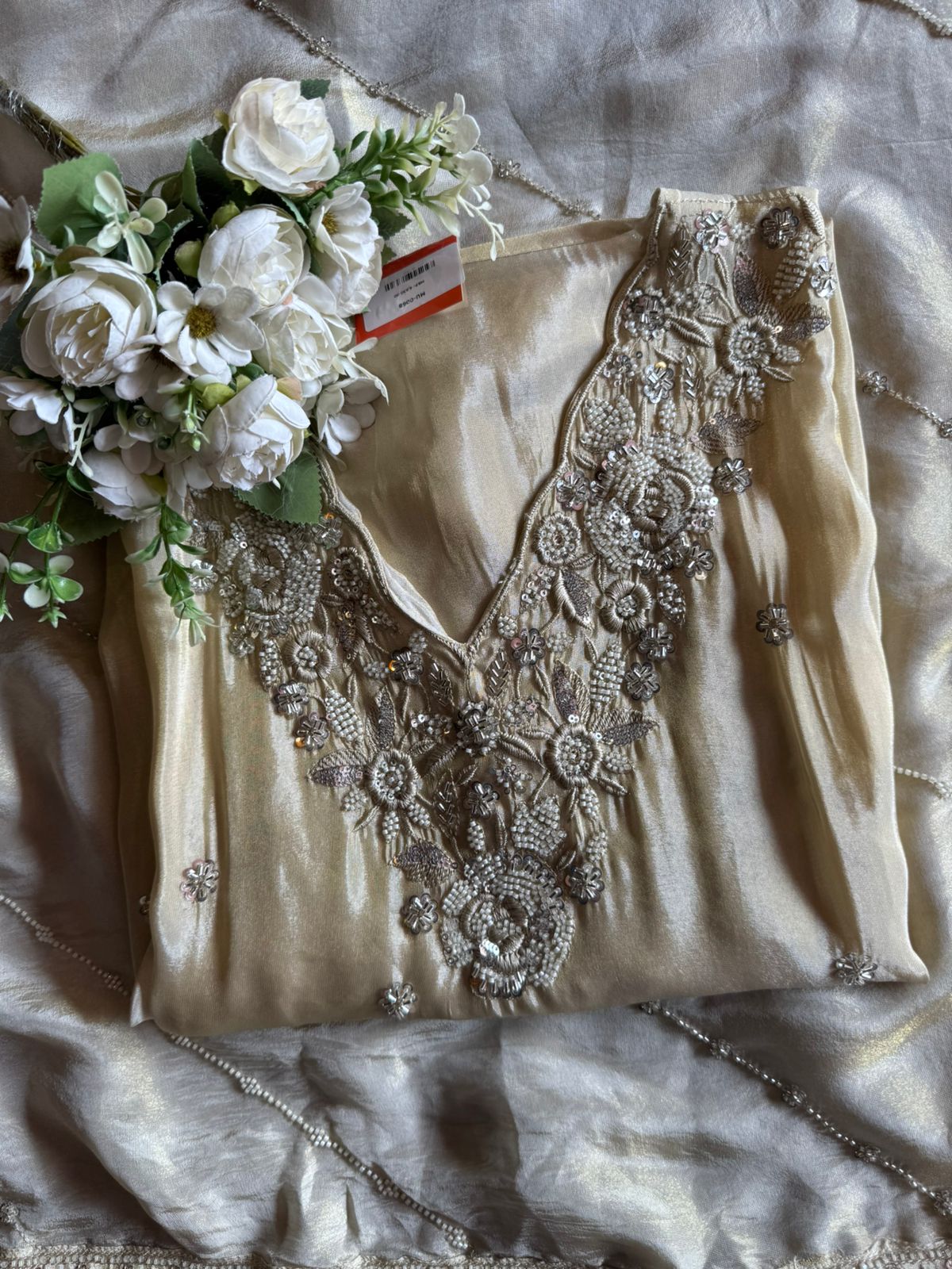 Pakistani handwork pieces On pure shimmer tissue