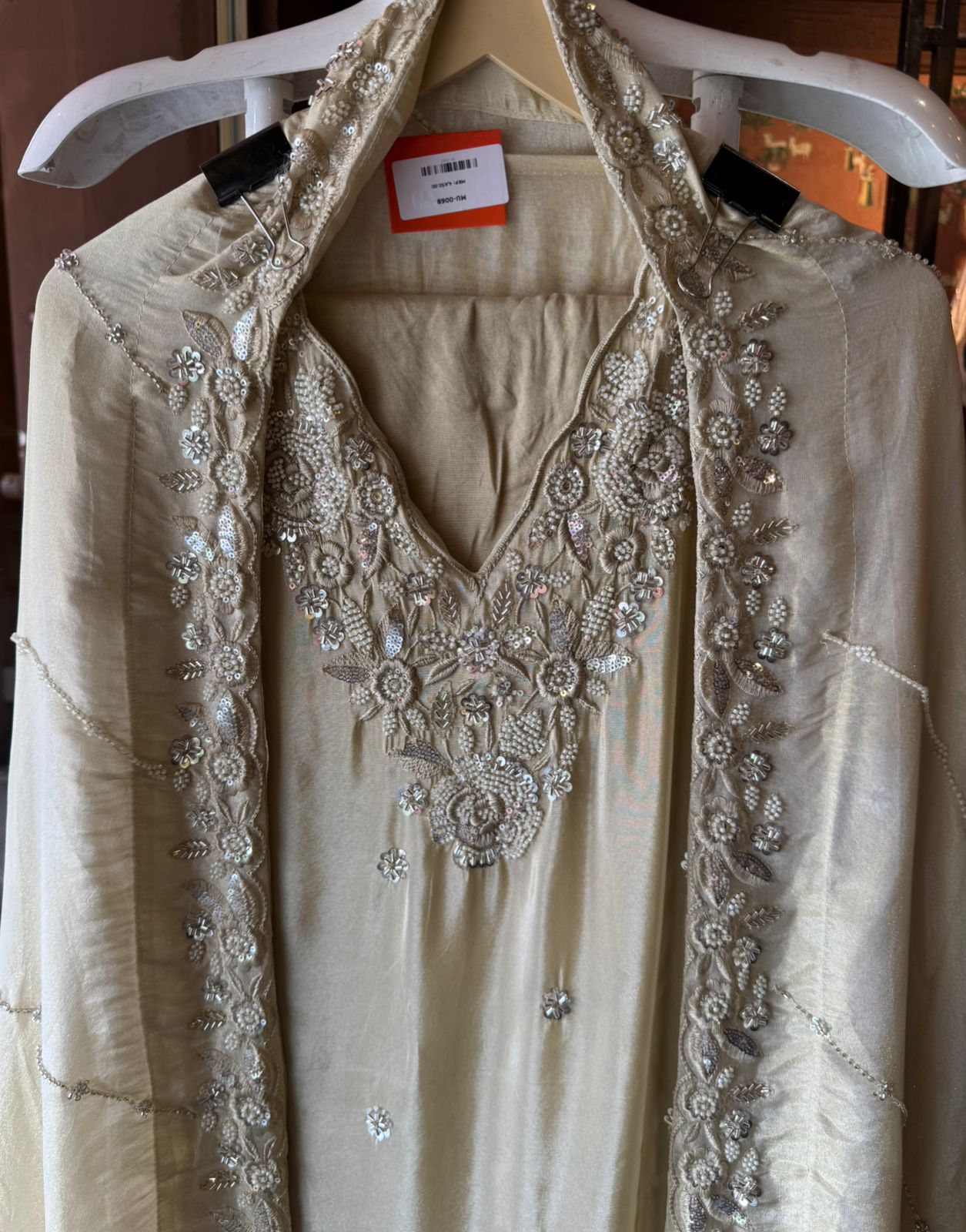 Pakistani handwork pieces On pure shimmer tissue