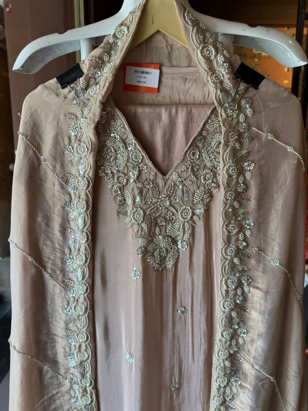 Pakistani handwork pieces On pure shimmer tissue