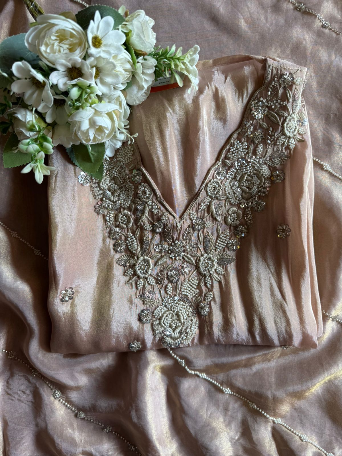 Pakistani handwork pieces On pure shimmer tissue