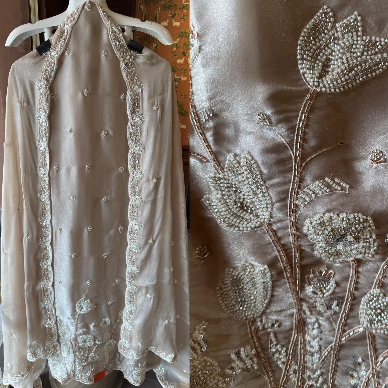 Pakistani handwork pieces On pure tissue shirt