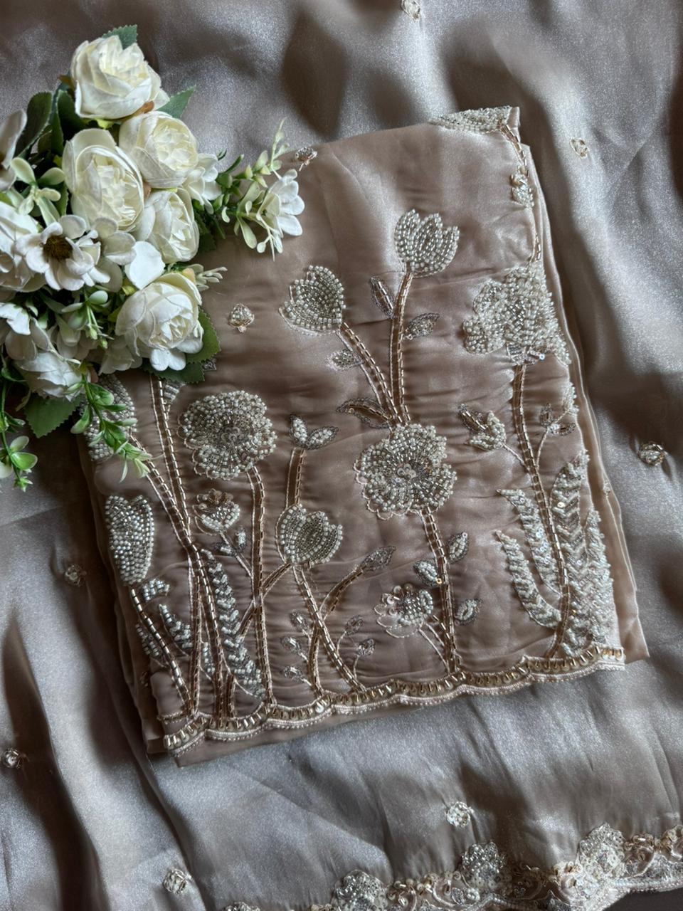 Pakistani handwork pieces On pure tissue shirt