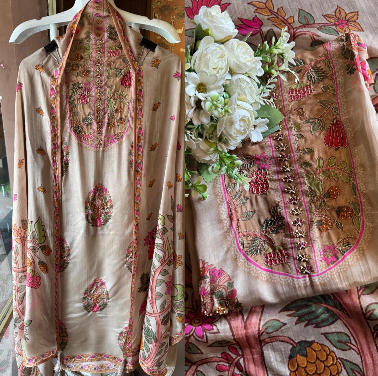 Glass silk Unstitched designer Suit