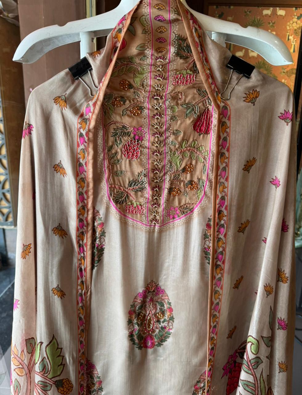 Glass silk Unstitched designer Suit