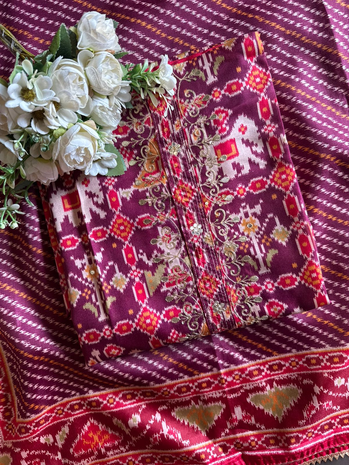 Patola prints on Maheshwari silk