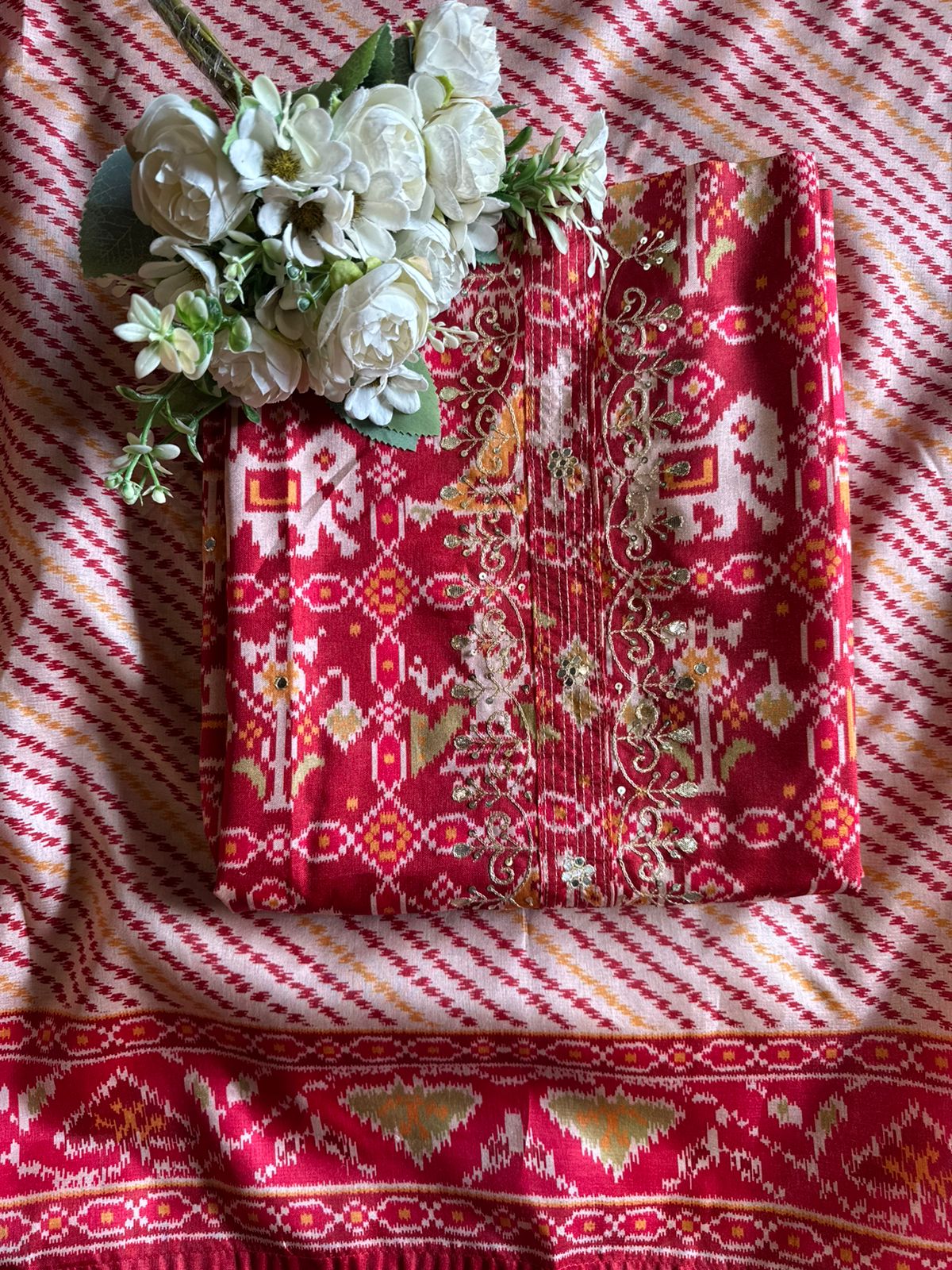 Patola prints on Maheshwari silk