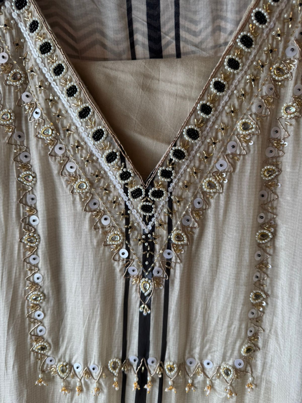 Cream and black ethnic suit