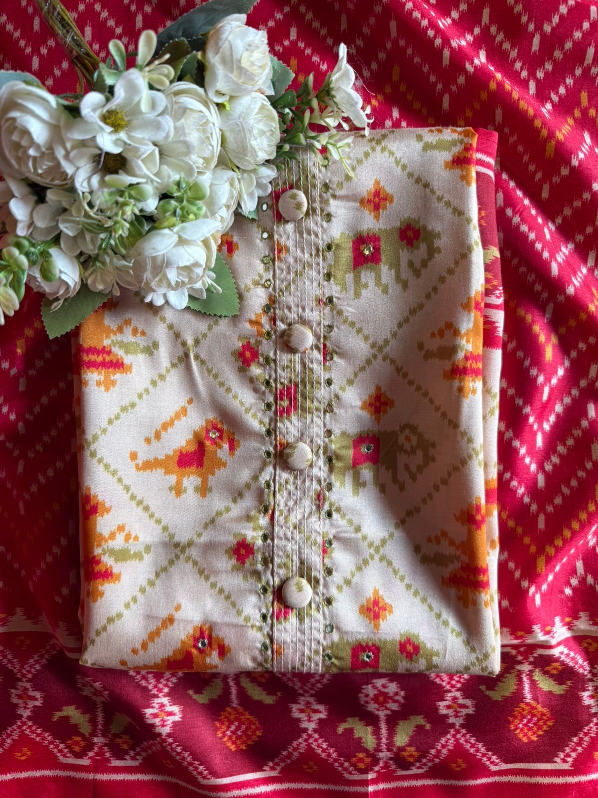 Patola prints on Maheshwari silk