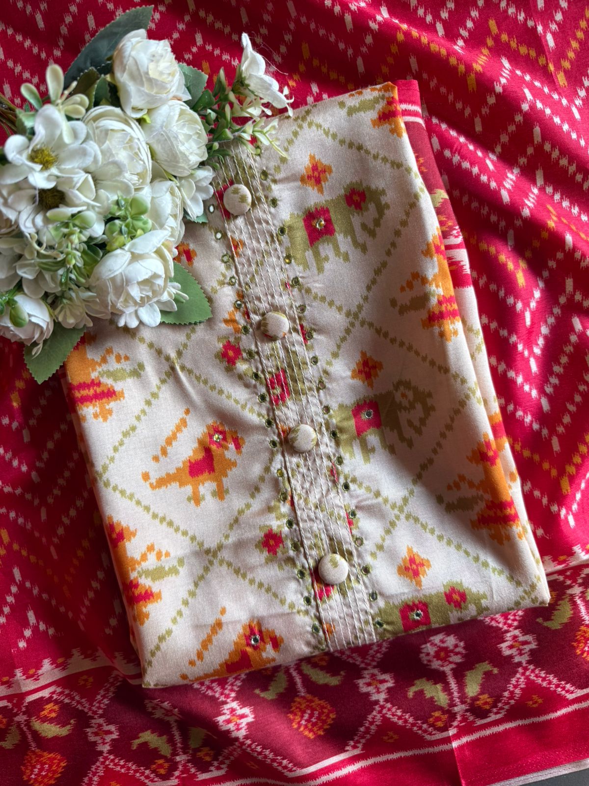 Patola prints on Maheshwari silk