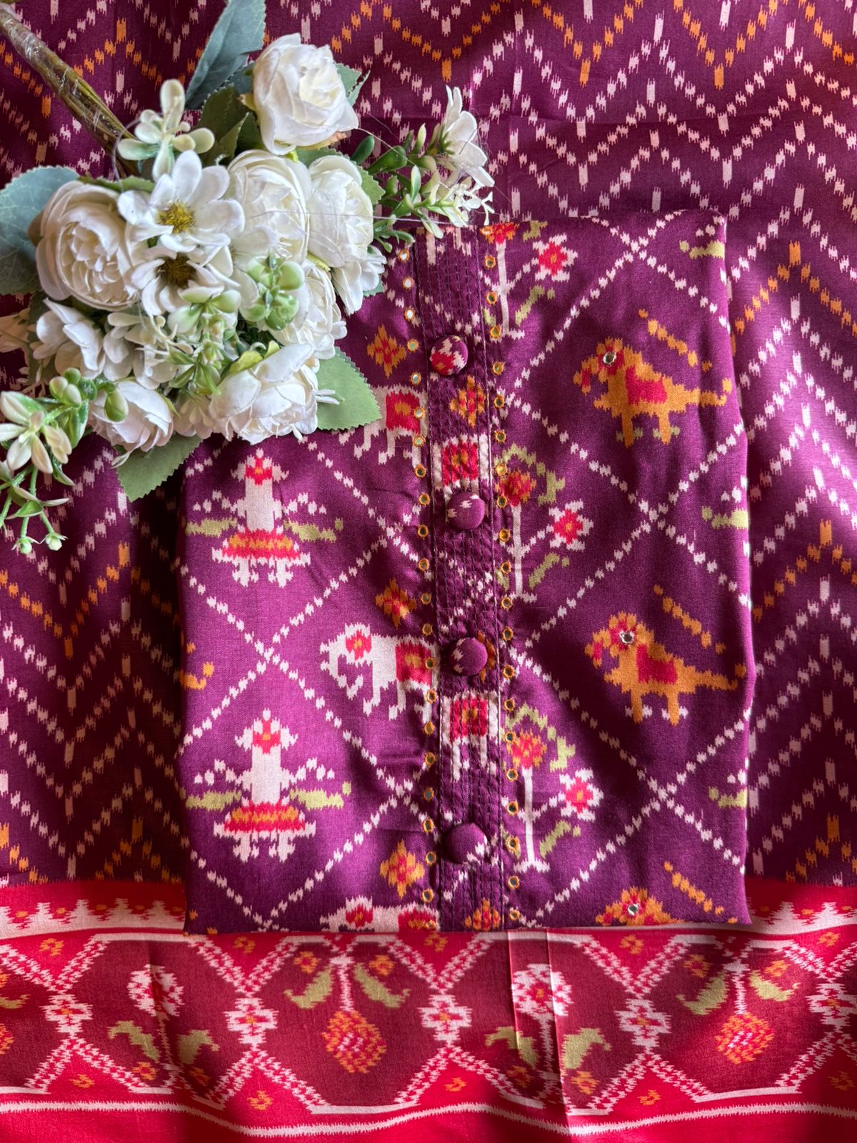 Patola prints on Maheshwari silk