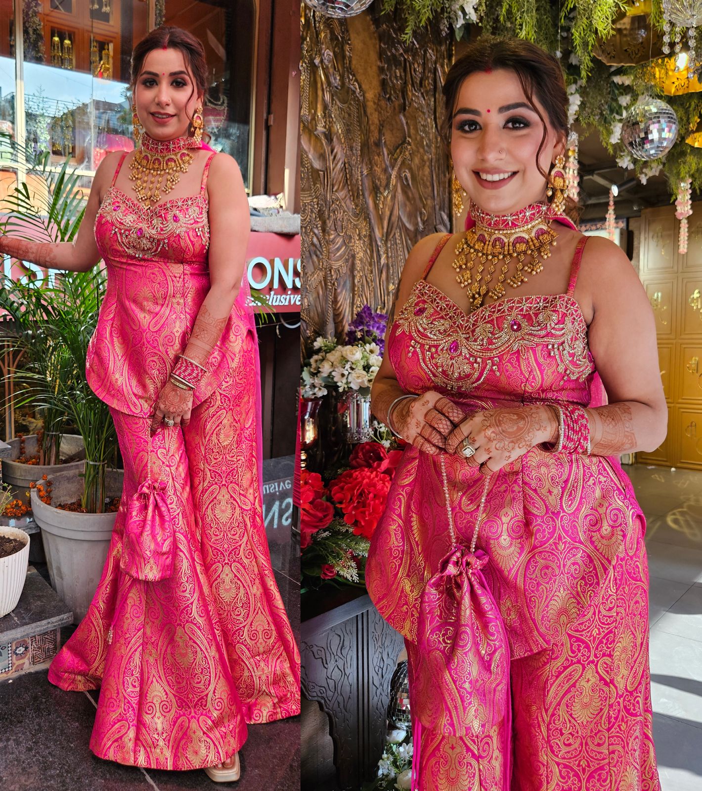 Indo-western set with a peplum-style top and flared gharara’s