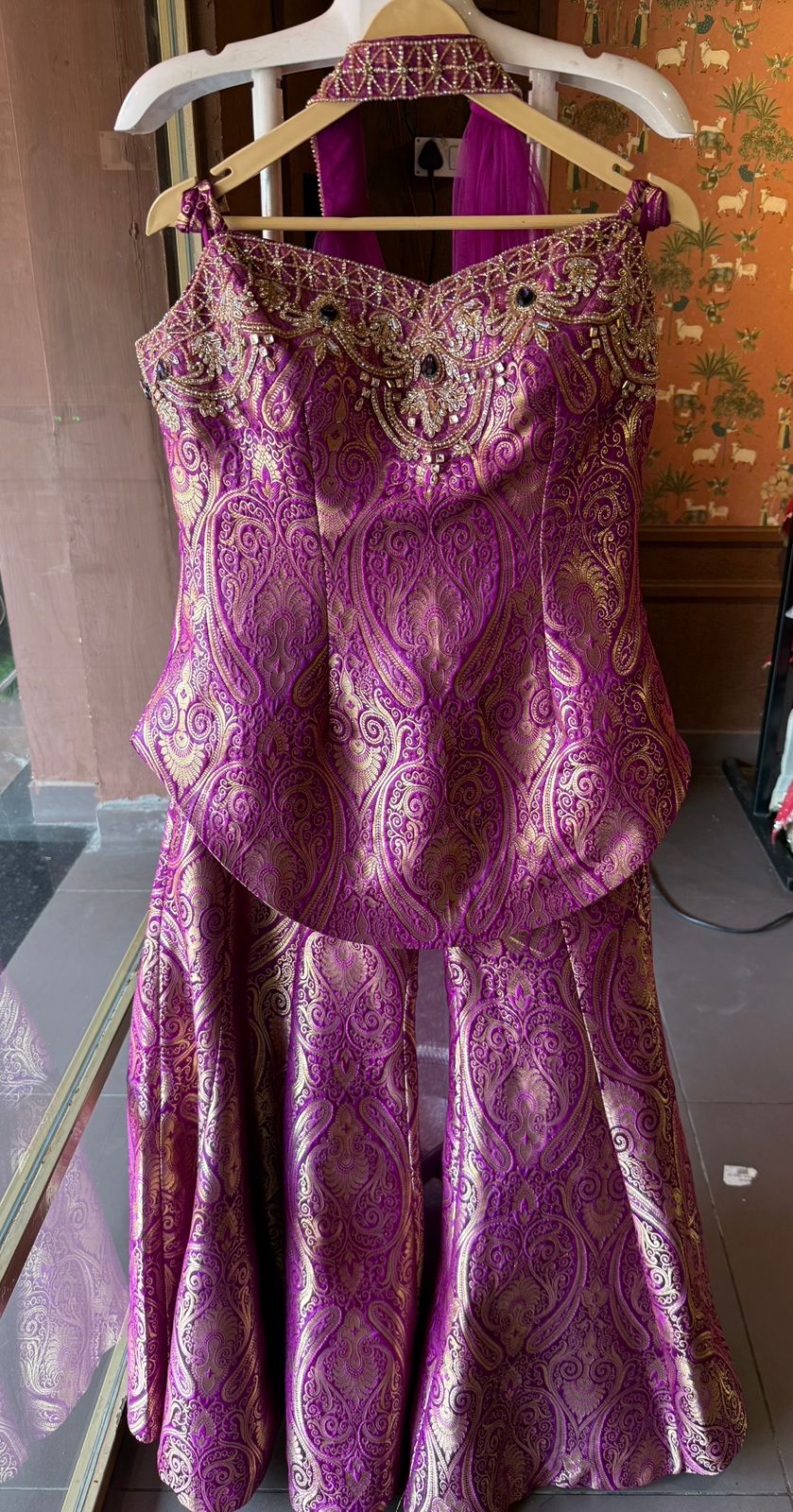 Indo-western set with a peplum-style top and flared gharara’s
