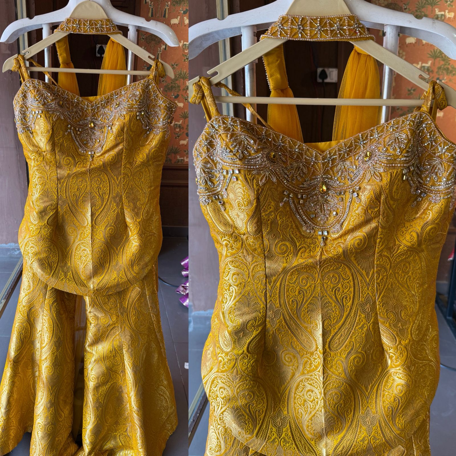 Indo-western set with a peplum-style top and flared gharara’s