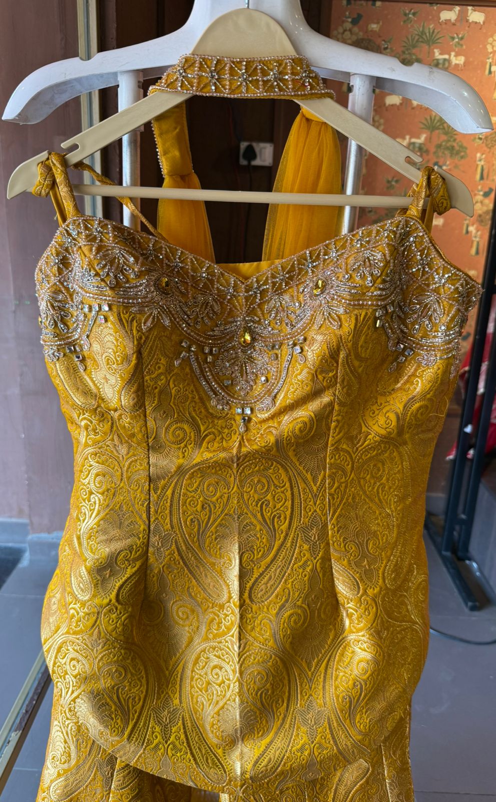 Indo-western set with a peplum-style top and flared gharara’s