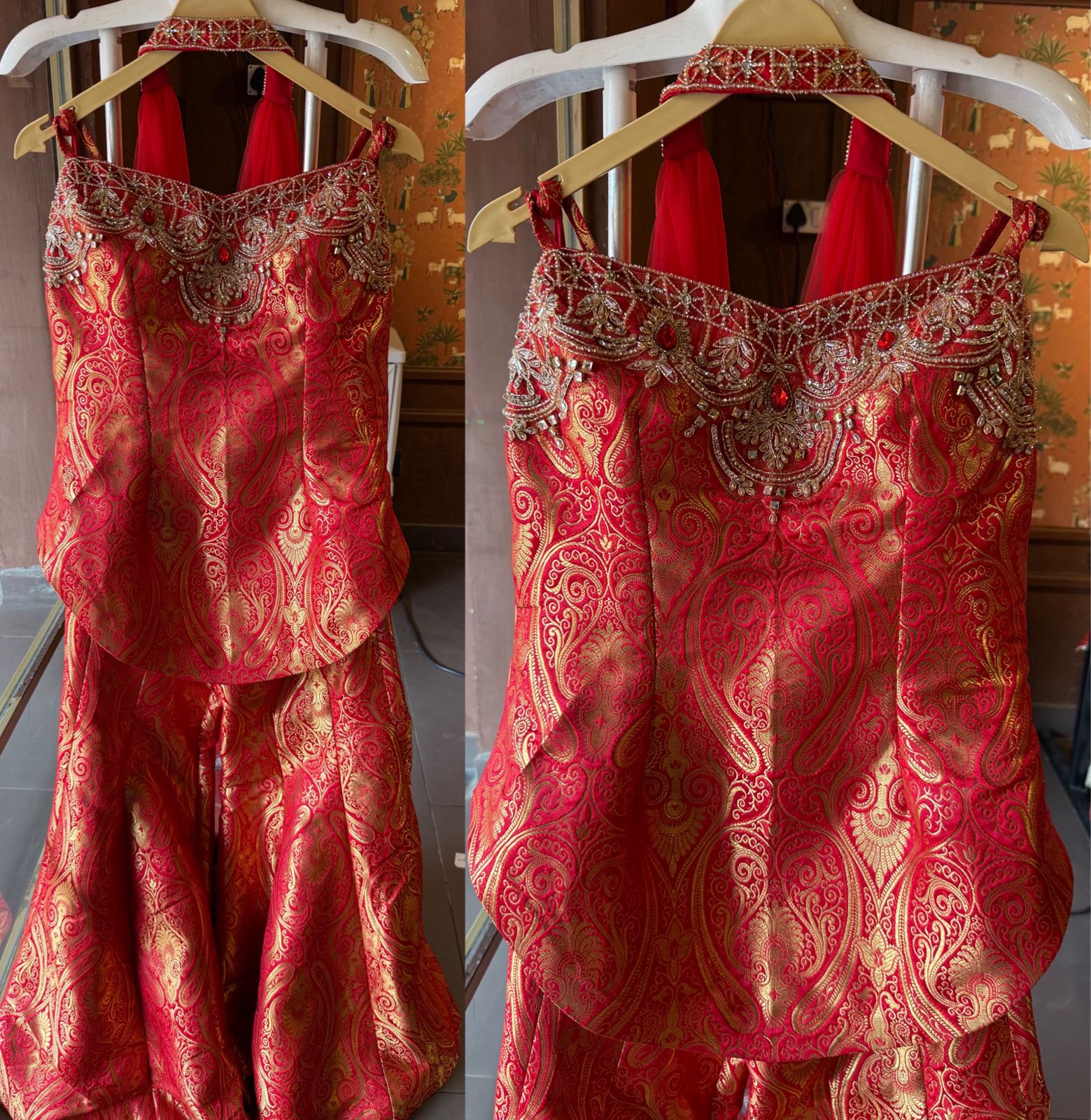 Indo-western set with a peplum-style top and flared gharara’s