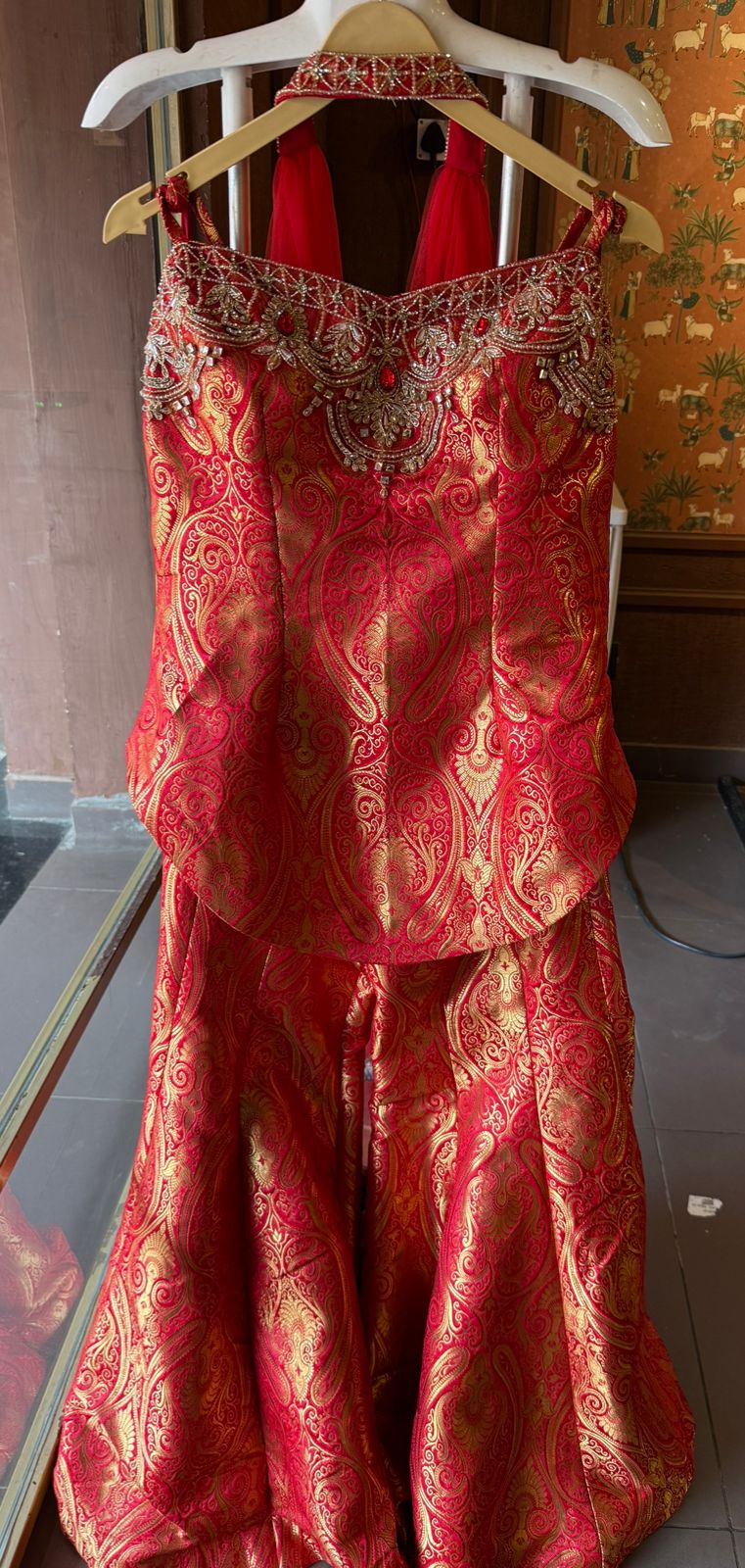 Indo-western set with a peplum-style top and flared gharara’s