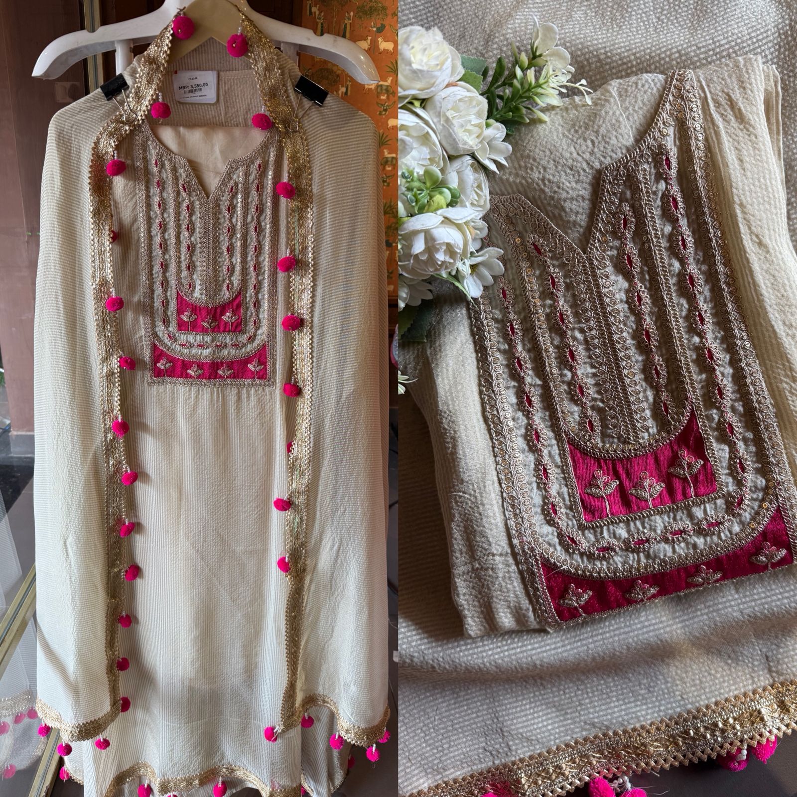 Self tissue cream-colored ethnic suit