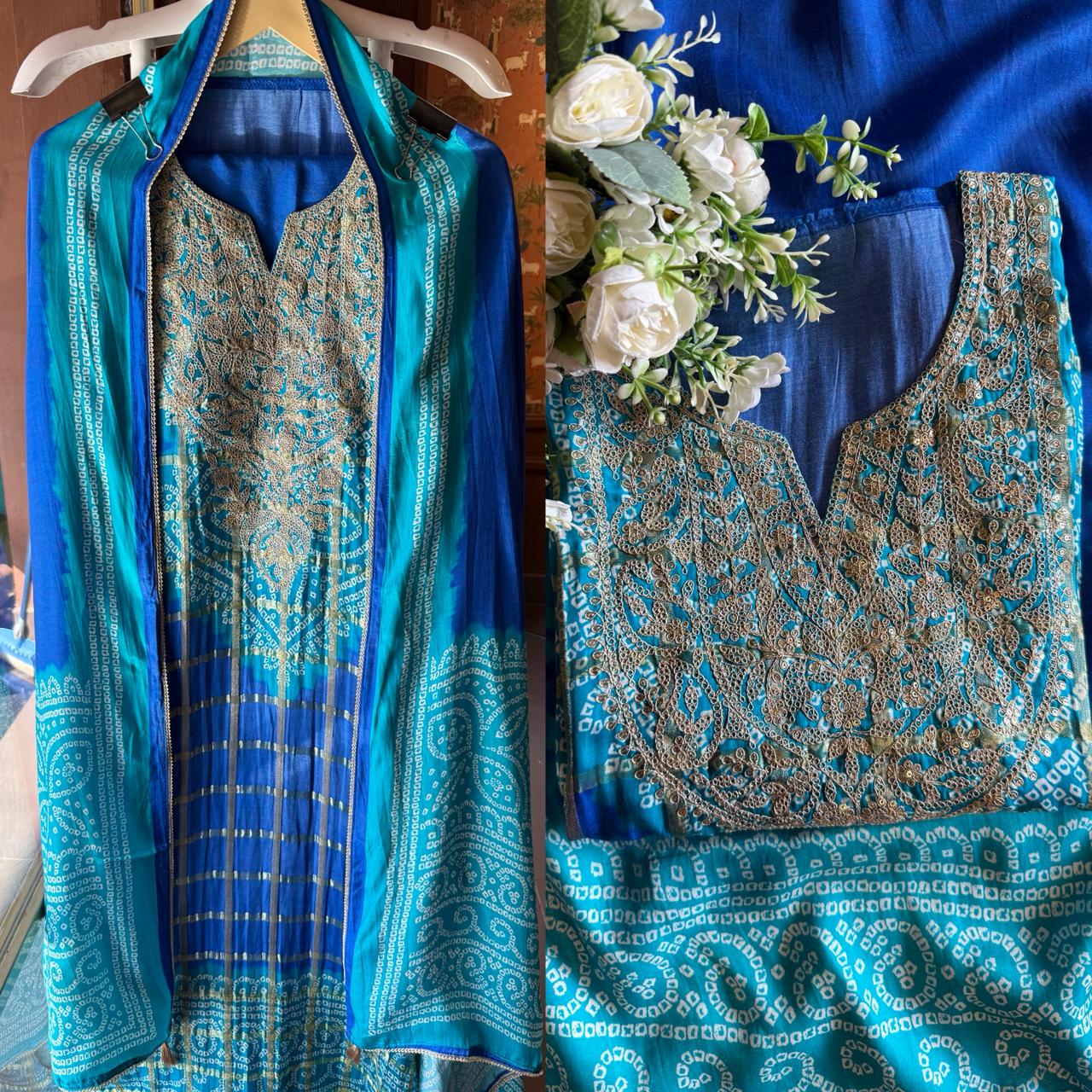 Beautiful blue Bandhani suit