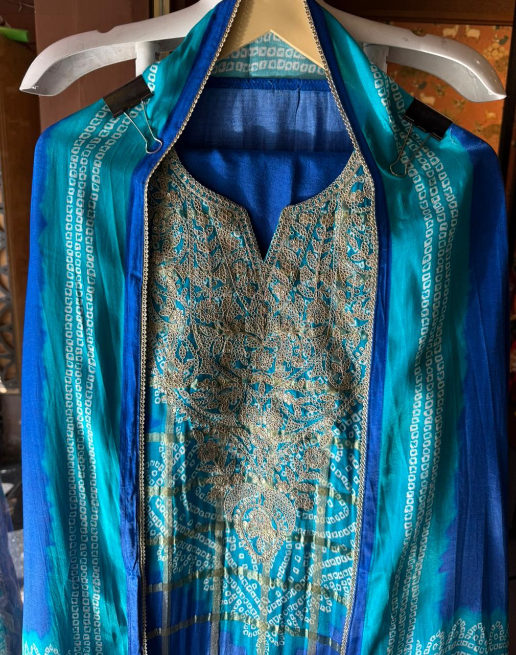 Beautiful blue Bandhani suit