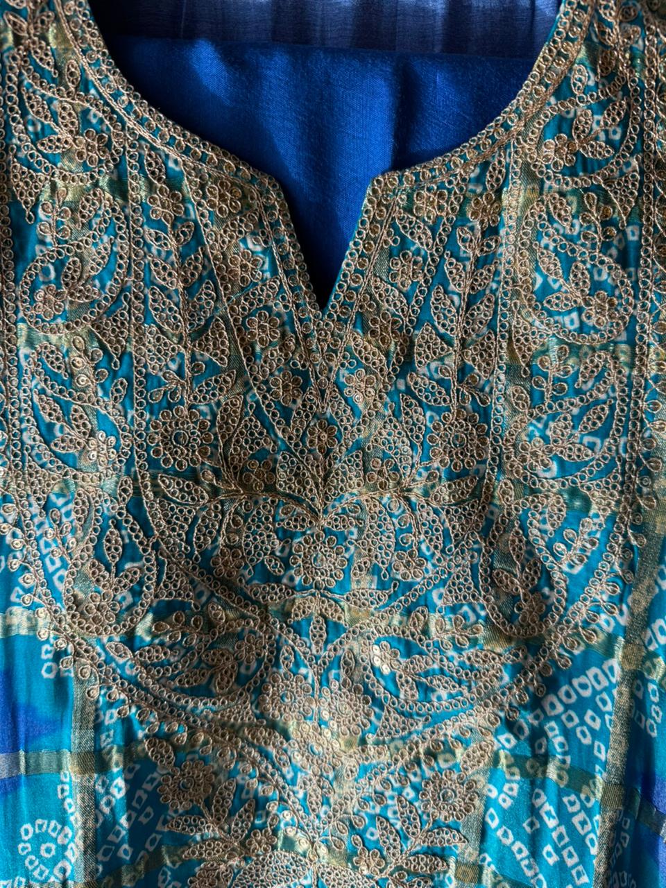 Beautiful blue Bandhani suit