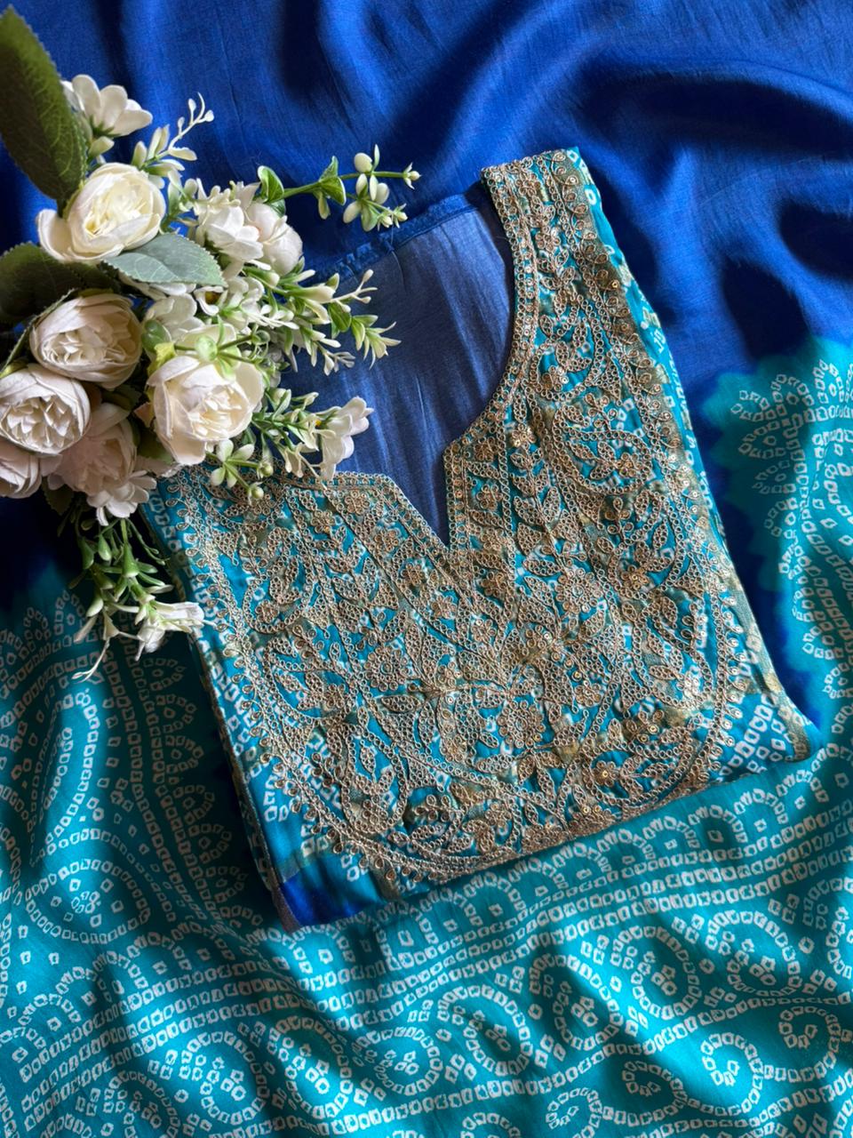 Beautiful blue Bandhani suit