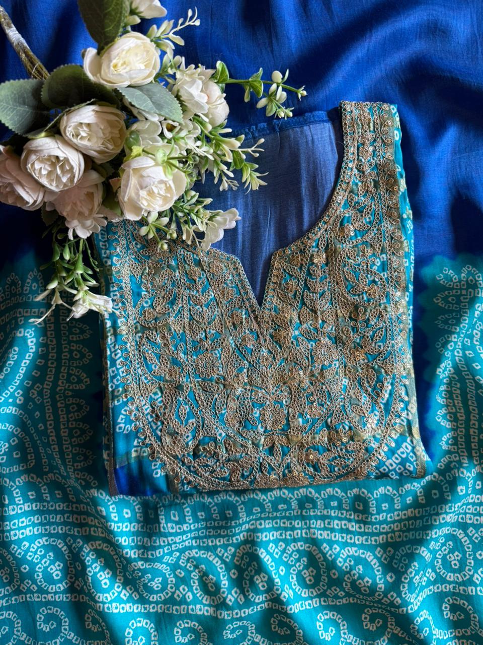 Beautiful blue Bandhani suit