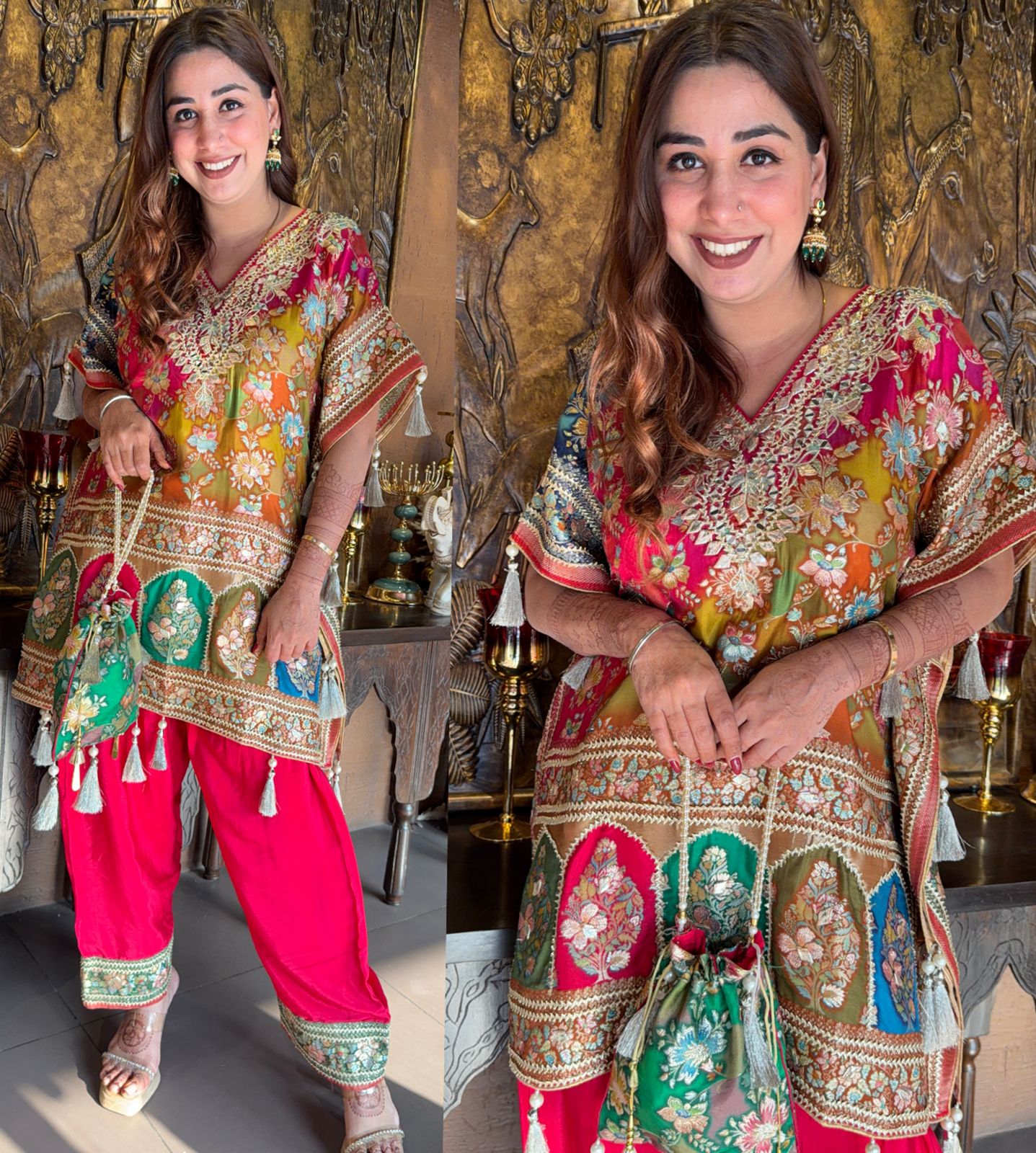 Short stitched Kaaftan set on banarsi silk