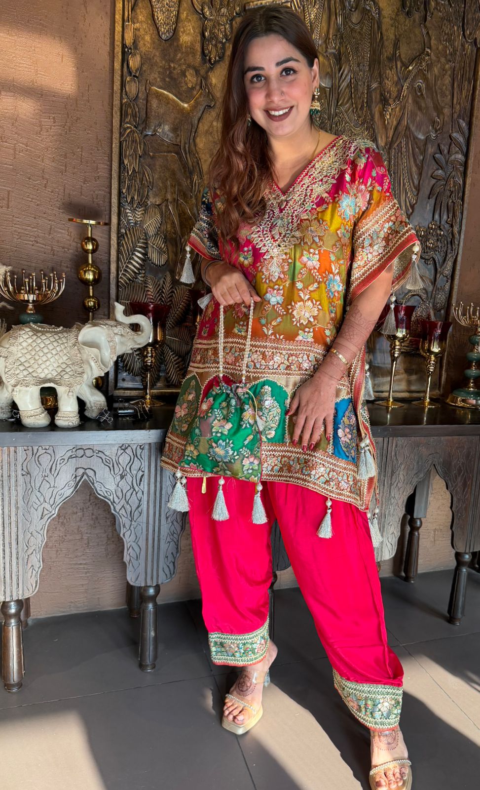 Short stitched Kaaftan set on banarsi silk