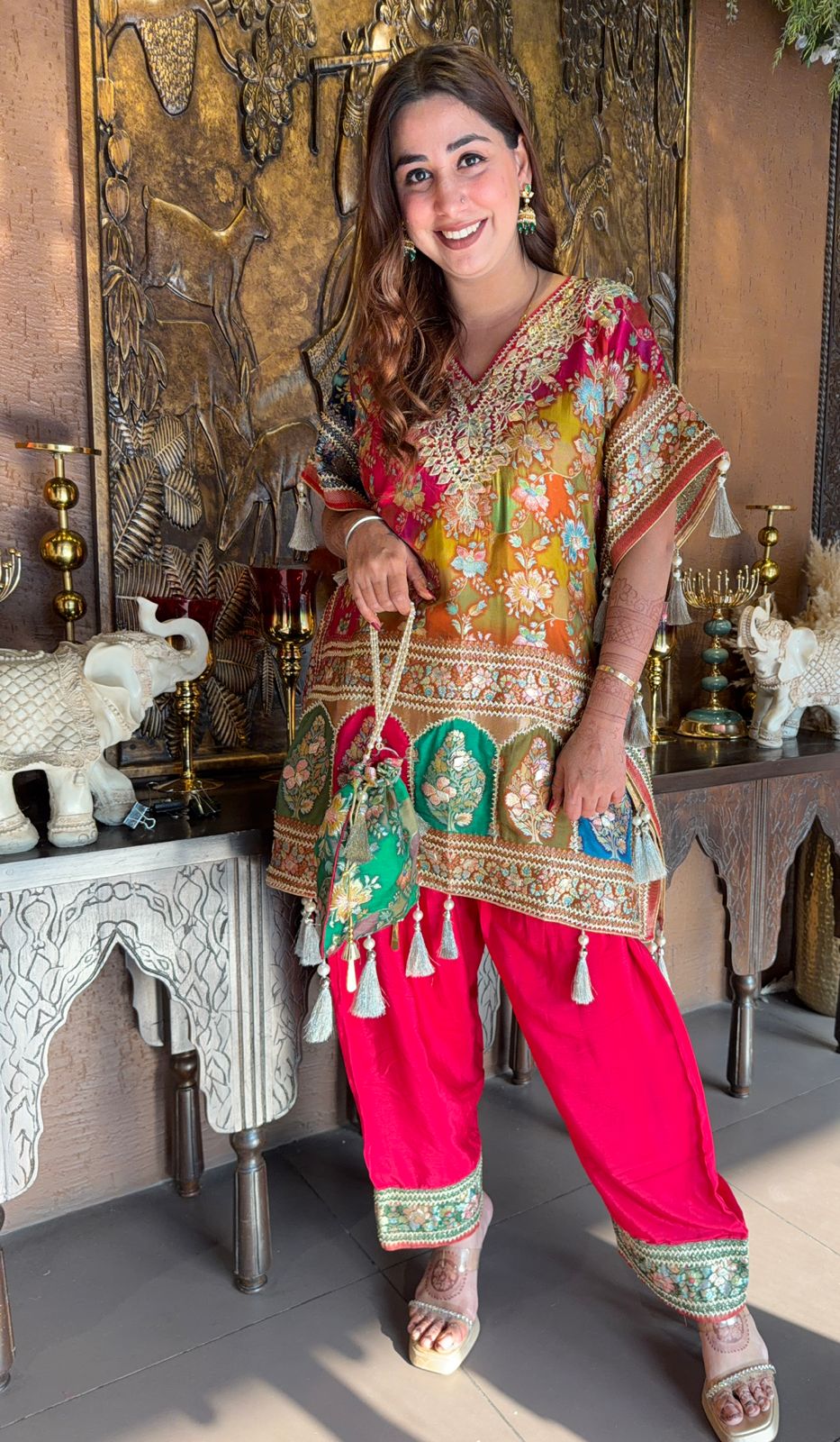 Short stitched Kaaftan set on banarsi silk