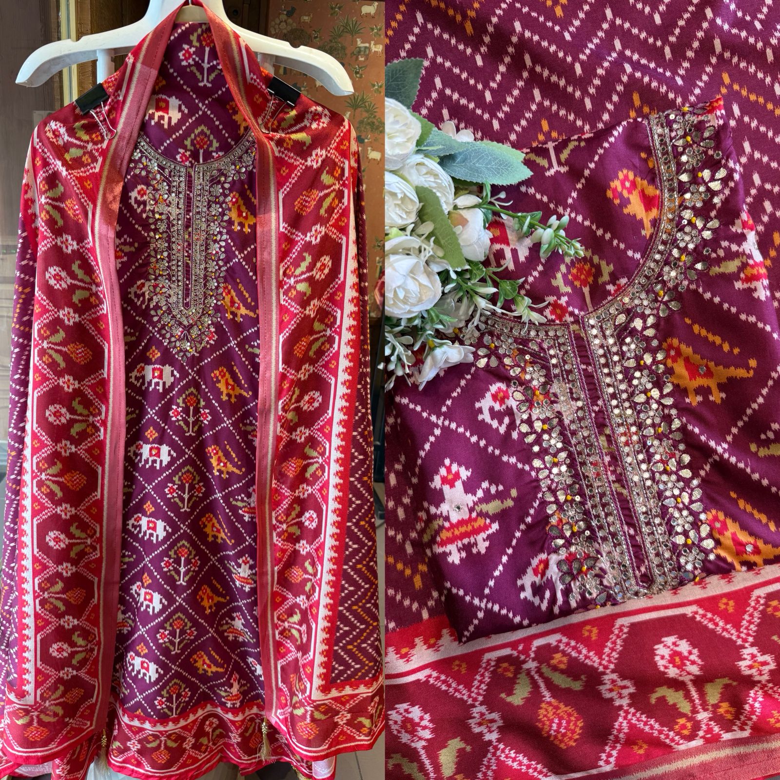 Patola prints on Maheshwari silk
