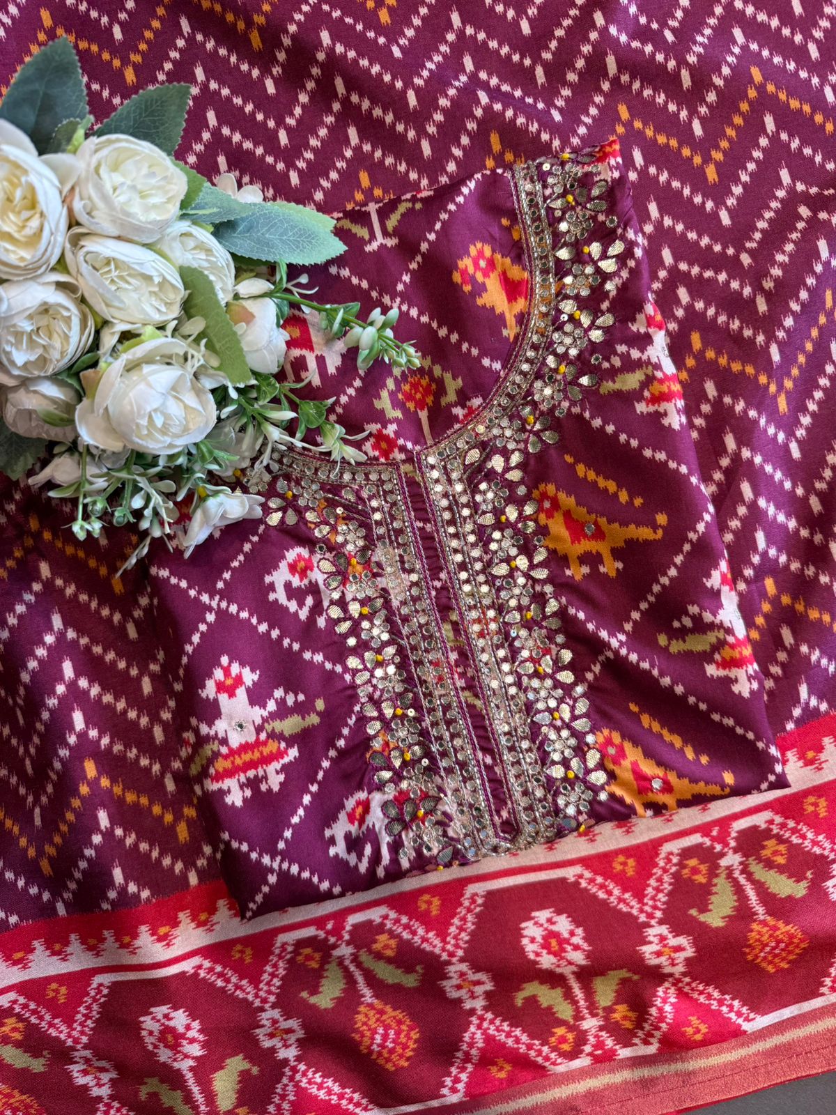 Patola prints on Maheshwari silk