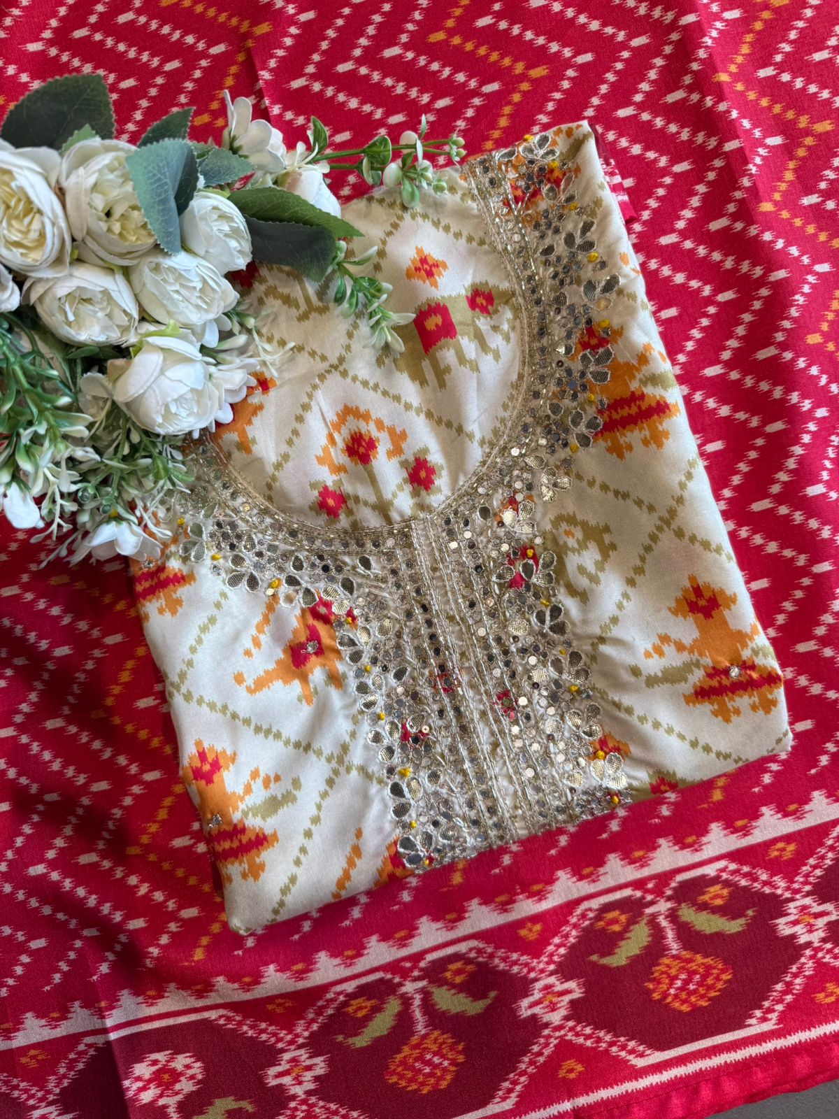 Patola prints on Maheshwari silk