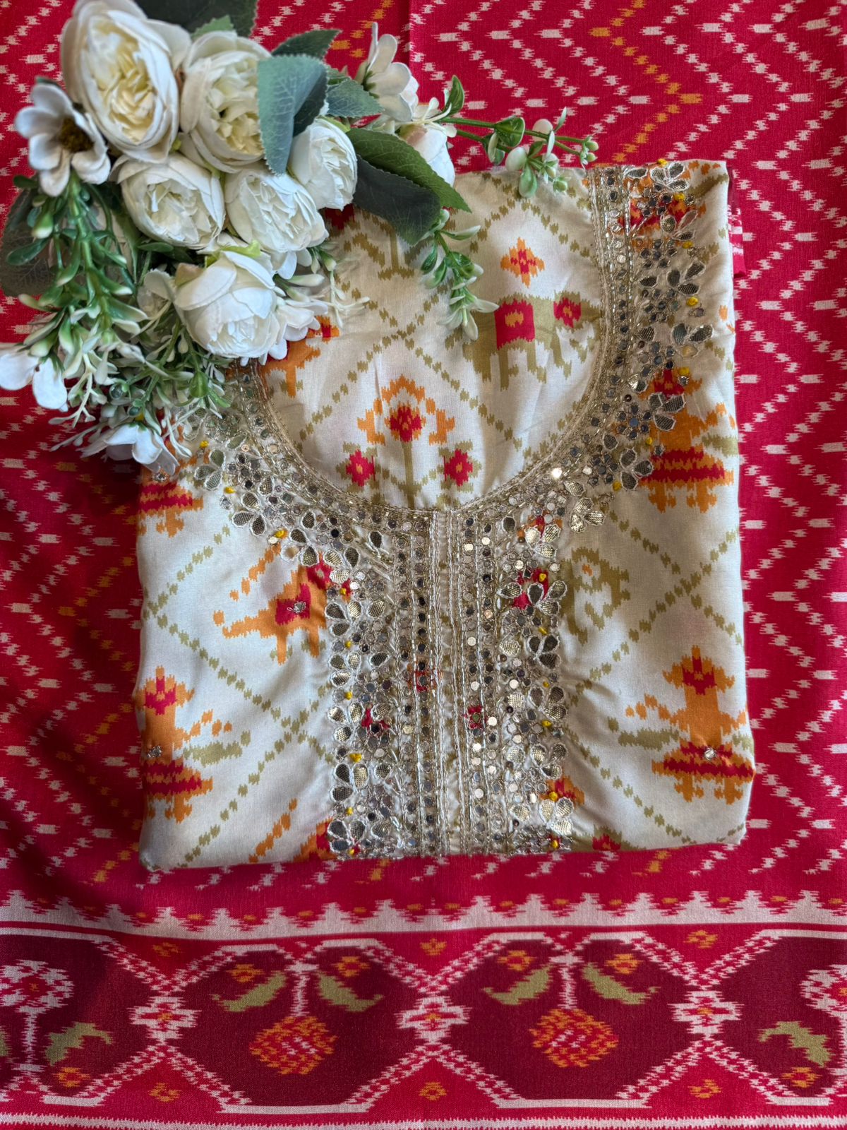 Patola prints on Maheshwari silk