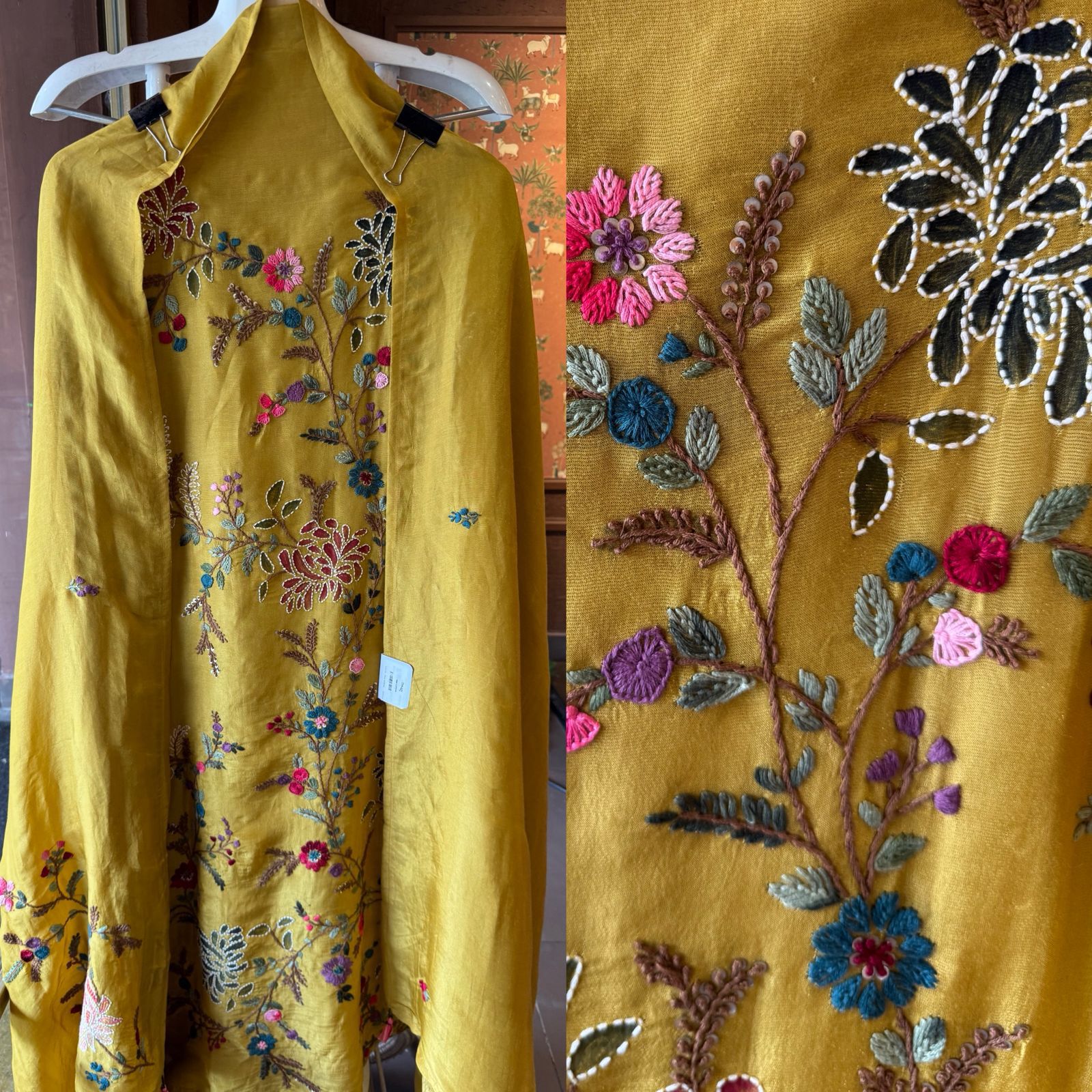 Silk Shirt with vibrant multi-colored floral embroidery